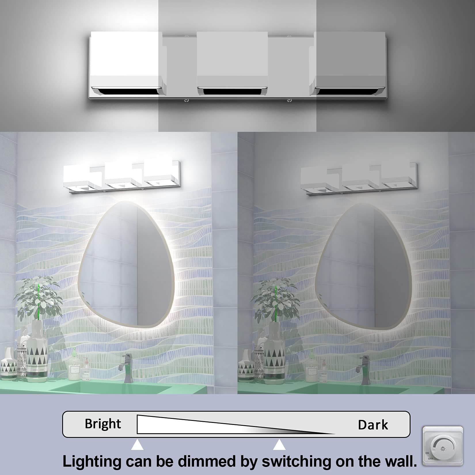 Black LED Vanity Lighting Fixture Modern 3 Lights Vanity Lights for Bathroom Black Bathroom Wall Light Fixtures 6000K