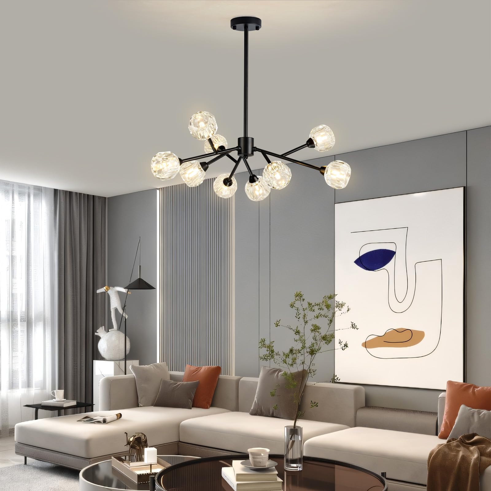 Sputnik Chandeliers for Dining Room Light Fixture, Modern Crystal Chandeliers, 9 Lights Gold Chandelier for Living Room Bedroom, Dining Room Chandelier Over Table, Kitchen Light Fixtures