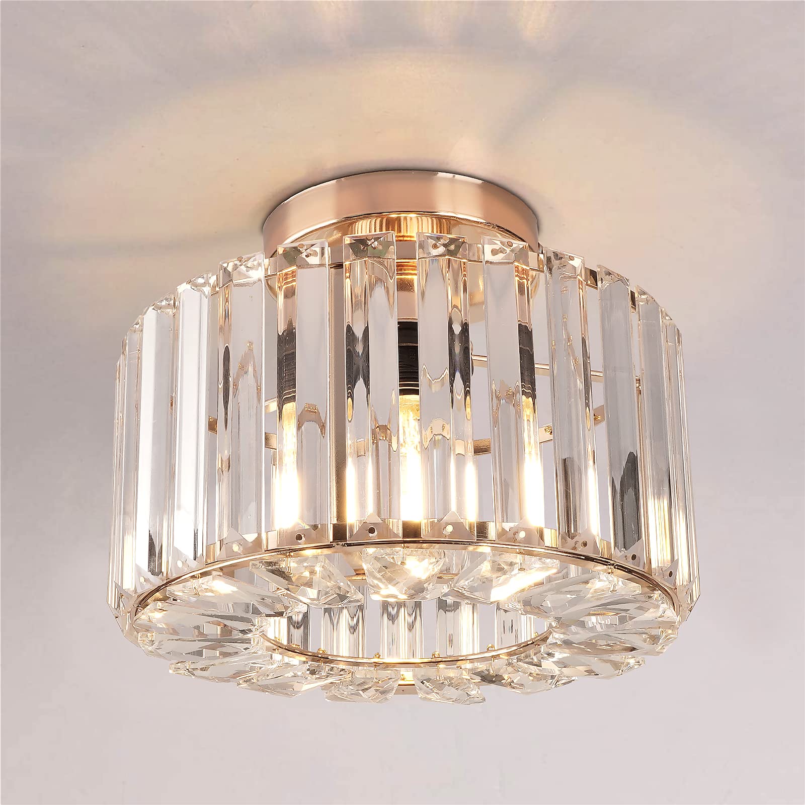 Semi Flush Mount Ceiling Light - Crystal Chandelier Modern Ceiling Light Fixture Hallway Light Fixtures Ceiling Gold Flush Mount Ceiling Light for Porch Kitchen Bedroom Living Room Entryway