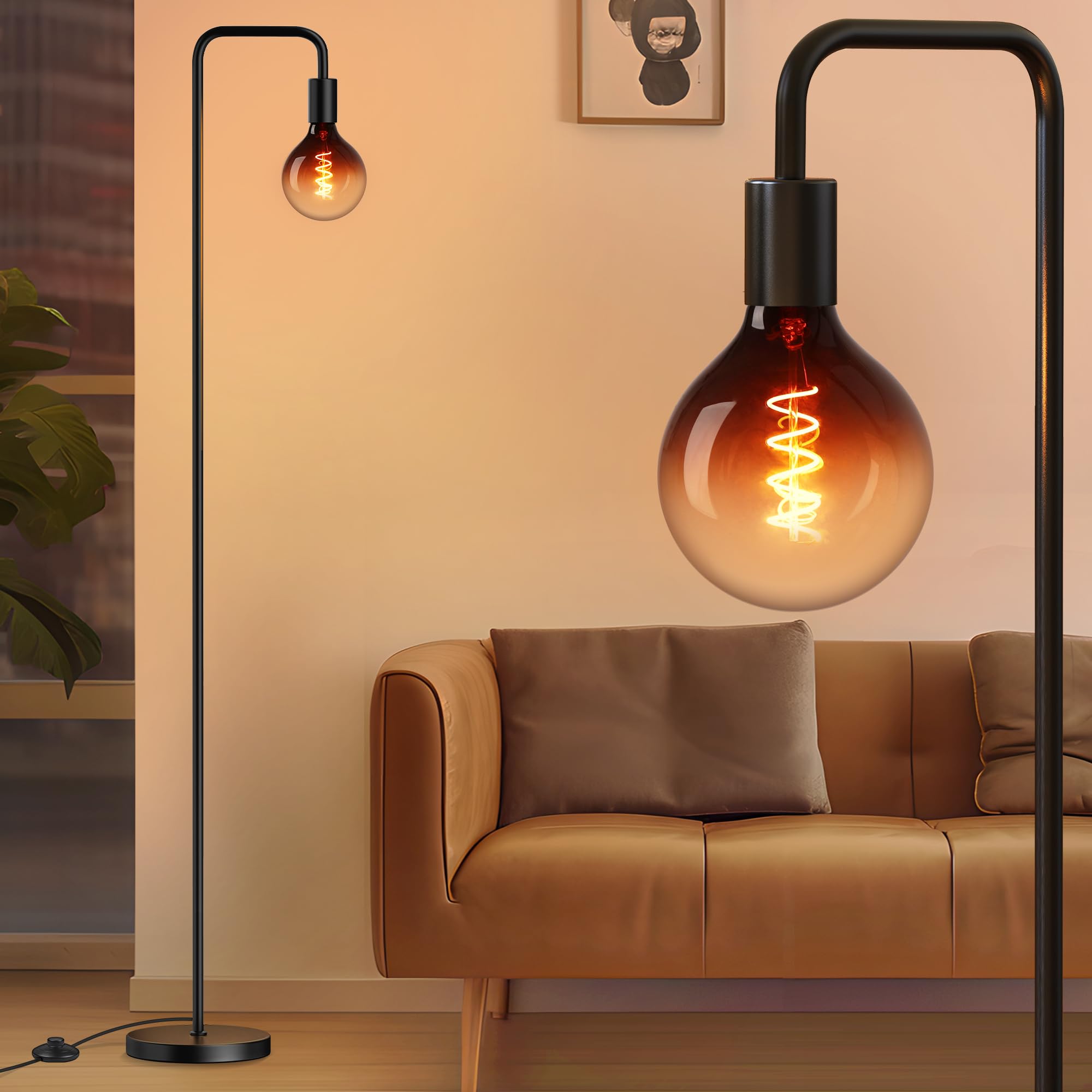 Modern Floor Lamp for Living Room, Gold Standing Lamp for Bedroom with Globe Glass Shade, 68" Mid-Century Tall Pole Tree Lamps Light Home Decor, Antique Brass(LED Bulbs Included)