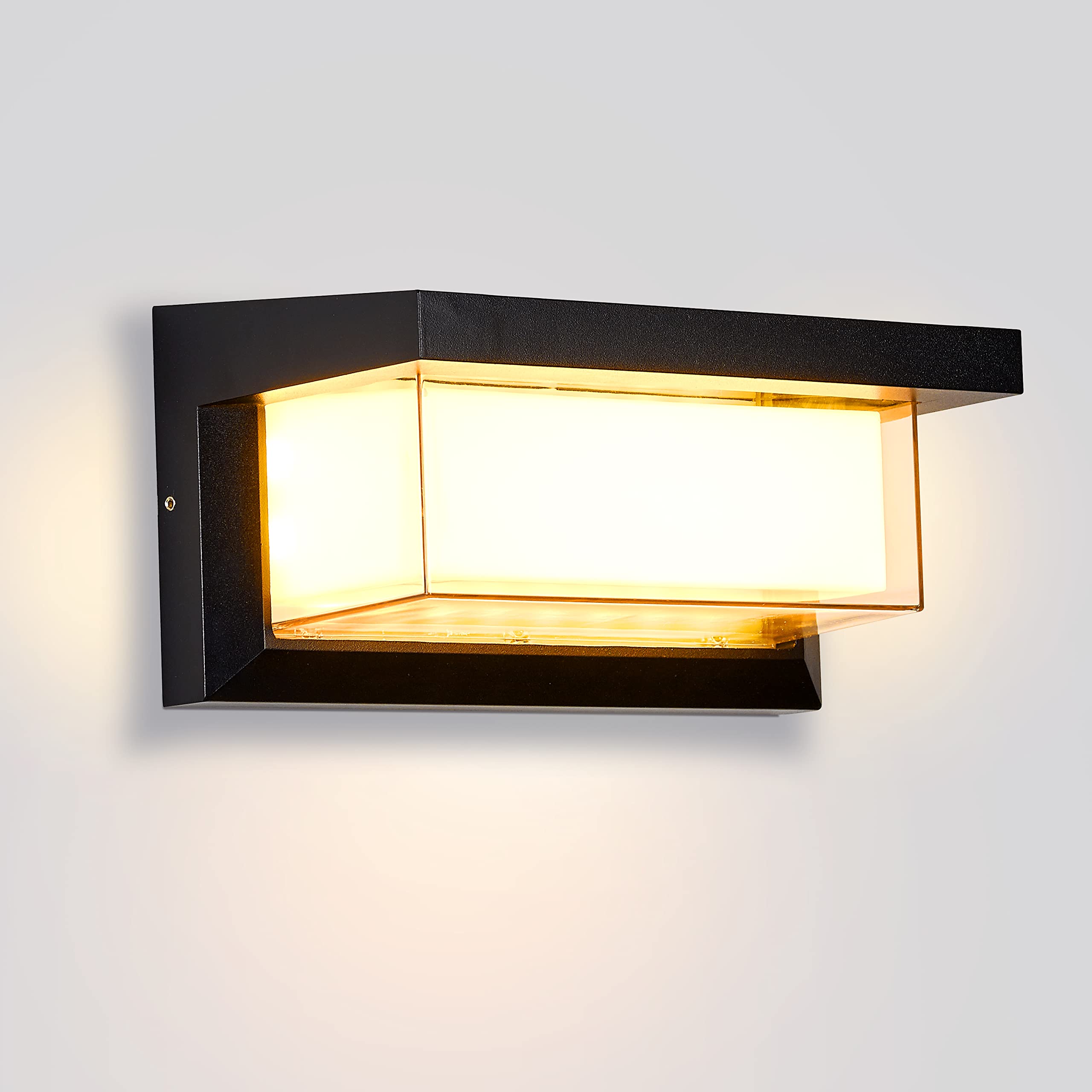 LED 18W Modern Rectangular Outdoor Wall Sconce Light 3000K Outside Light for House Patio, Black with Full Border Warm White, IP64 Waterproof Outdoor Wall Lights for House Patio Exterior Wall