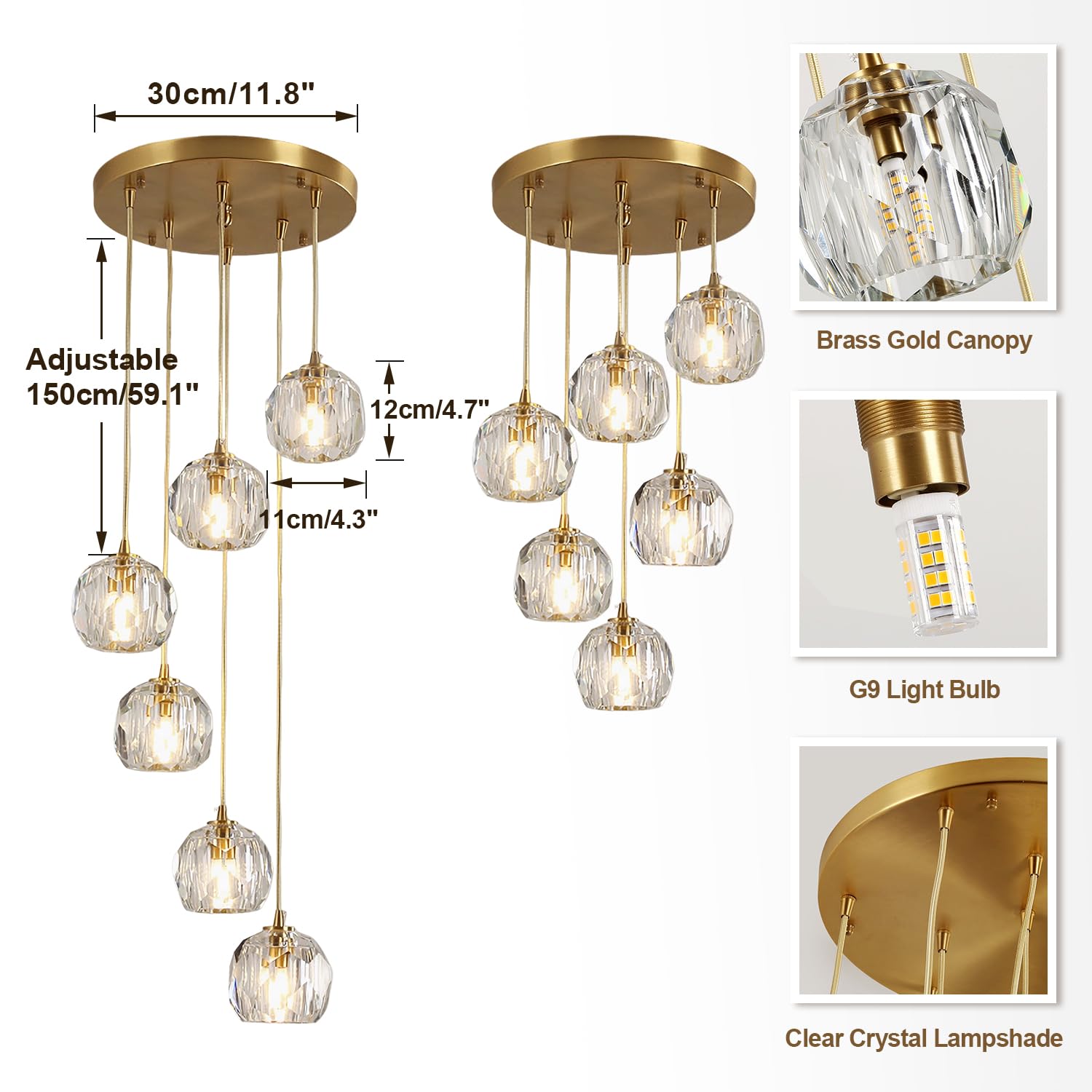 3-Light Cluster Pendant Lighting Crystal Chandelier Gold Hanging Pendant Light Fixture Mid Century Modern Multi Light Pendant Lighting for Dining Room Kitchen Island Bedroom