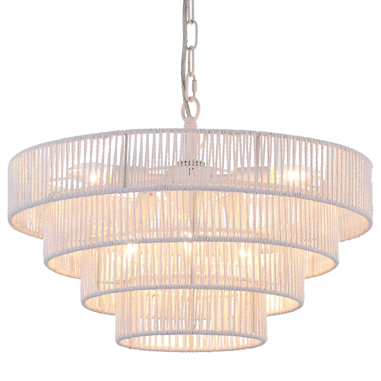 6-Lights Hand-Woven Rattan Pendant Light 4 Round Transitional Minimalist Boho Large Pendant Light for Kitchen Island Dining Room Living Room Hallway, Dia 20 Inch, UL Listed