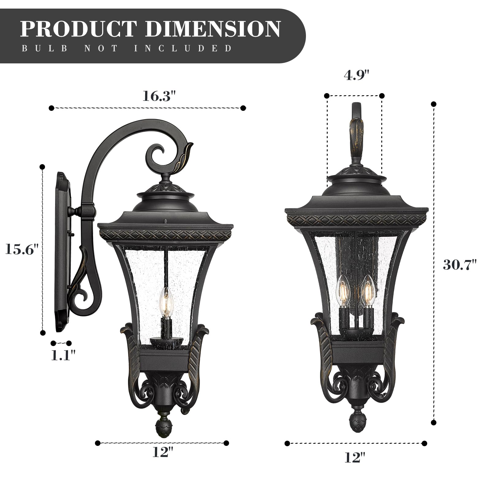 Farmhouse Outdoor Pendant Light for Porch, Outdoor Hanging Lamp for Patio Waterproof with Seeded Glass, Adjustable Height, XE291HM BG