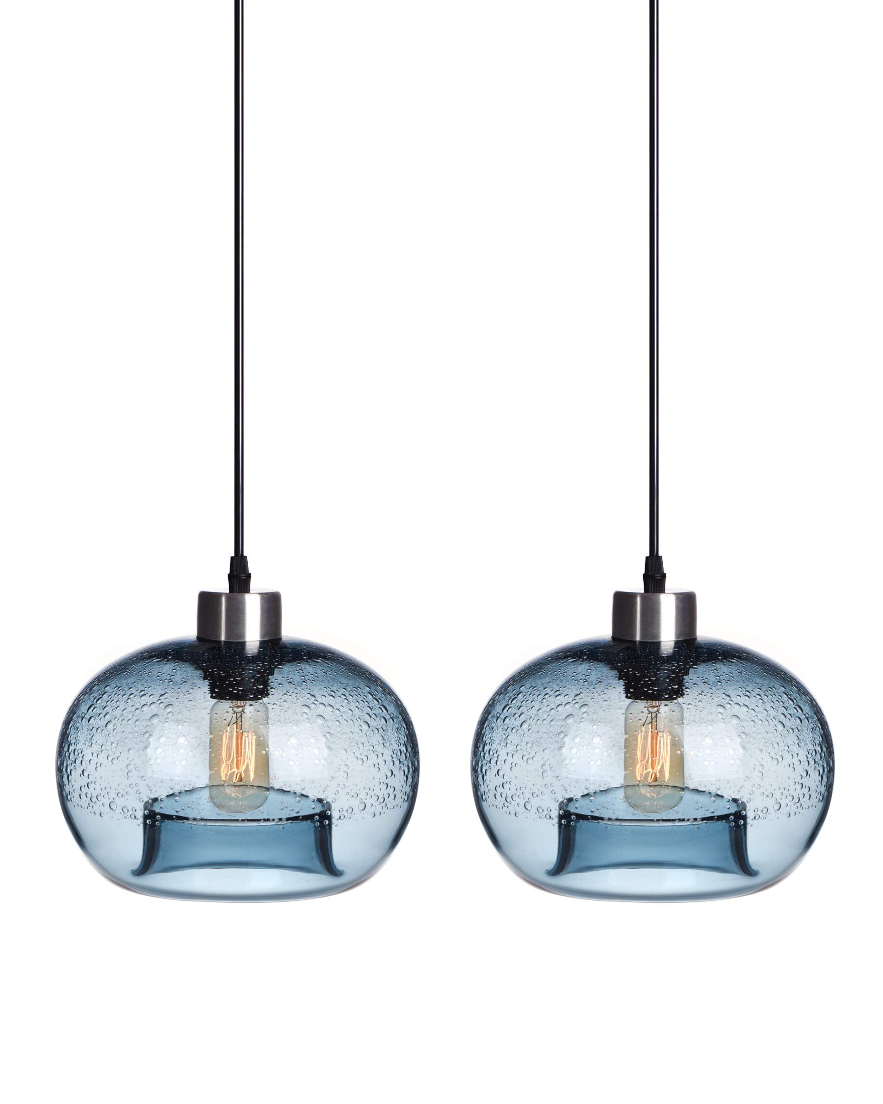 Pendant Lights Kitchen Island Hand Blown Glass Lighting Marble Blue Modern Farmhouse Foyer Entryway Light Fixtures Ceiling Hanging Globe Over Table Sink Brushed Nickel 9 Inch Diam