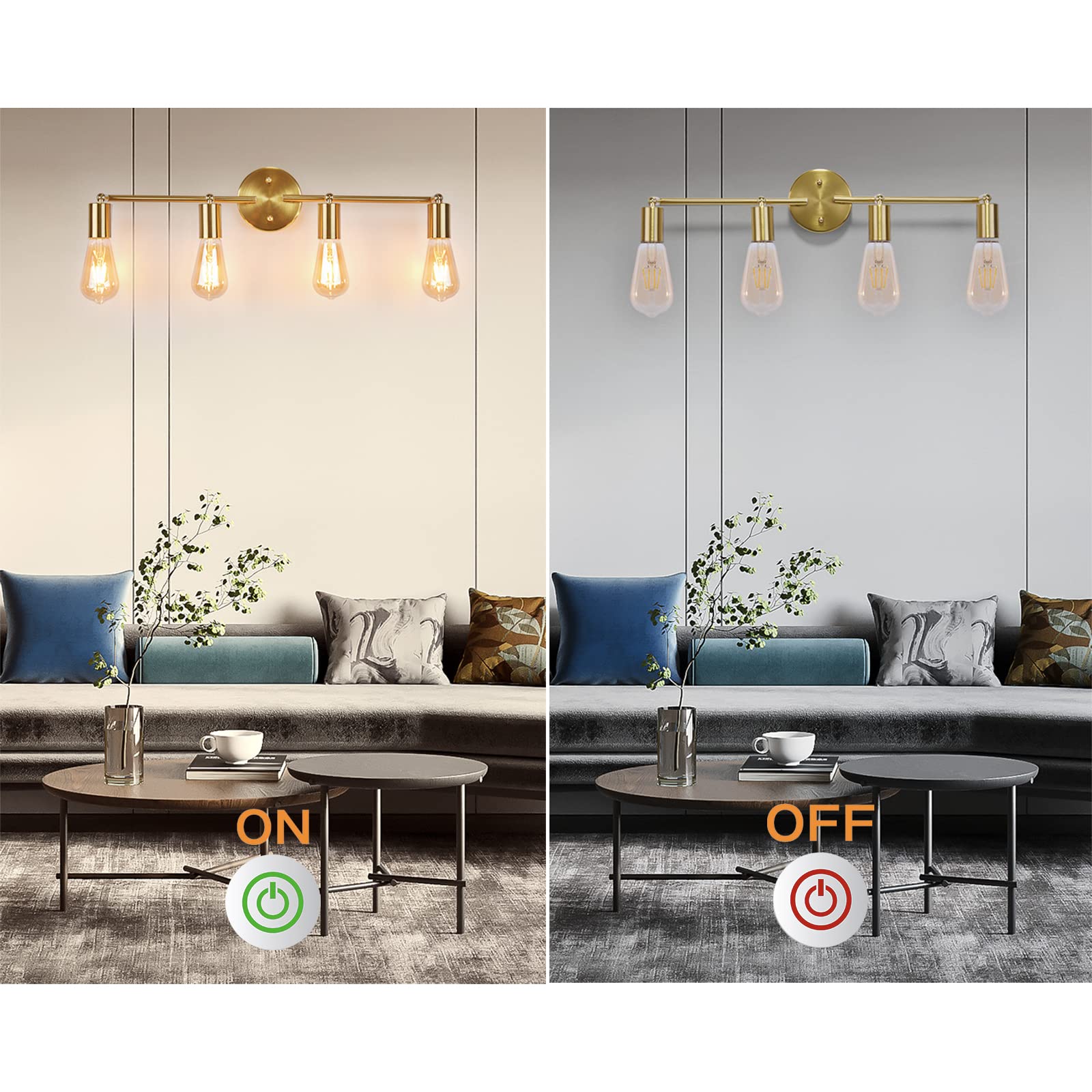 4 Lights Track Lighting Fixtures Ceiling, Flush Mount Gold Track Lights Kit, Modern Directional Kitchen Ceiling Lamp with Flexibly Adjustable E26 Light Heads, for Living Room, Office