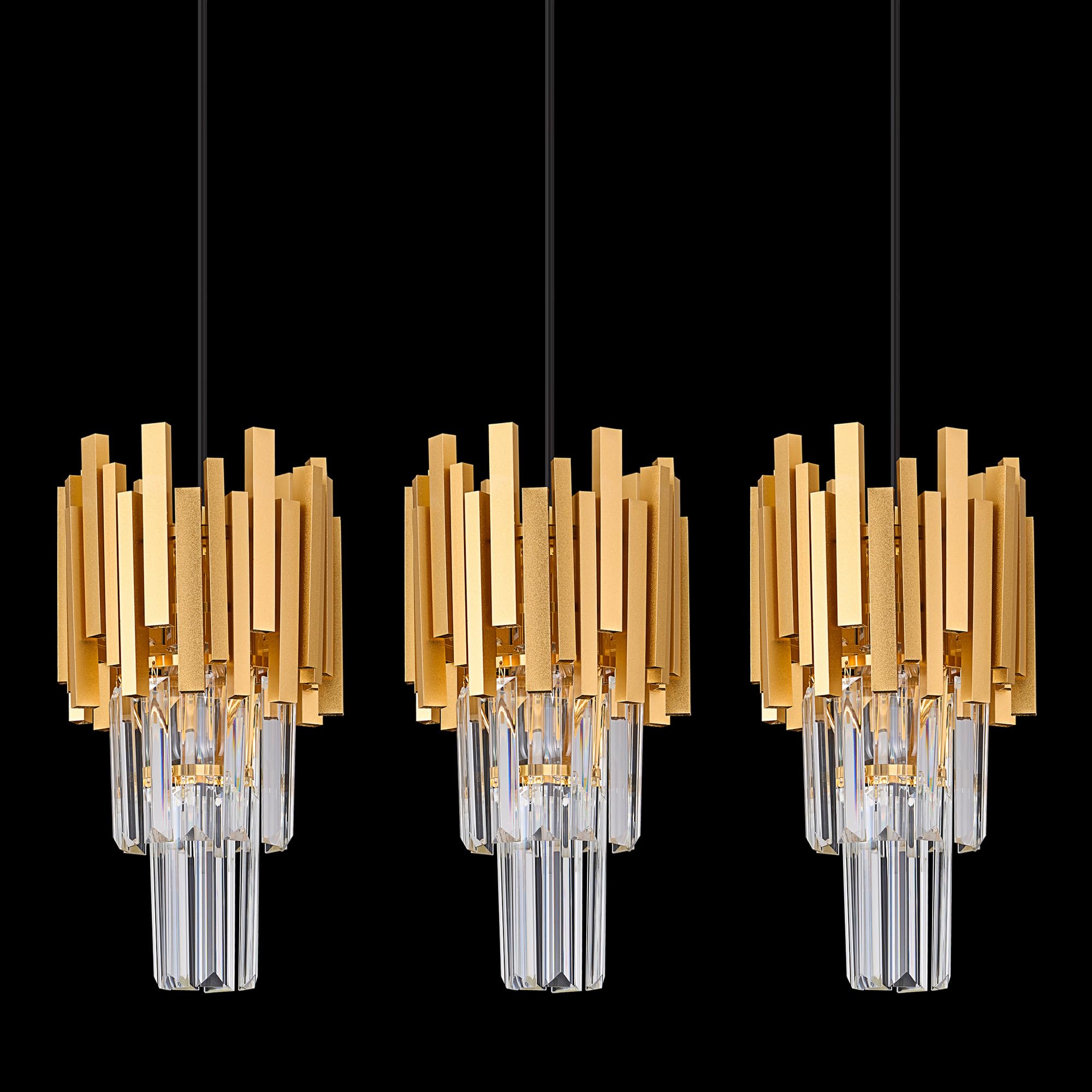 Gold Crystal Pendant Light Mini Modern Luxury Crystal Pendant Light Perfect for Dining Room, Bedroom, Kitchen, Living Room 3-Pack