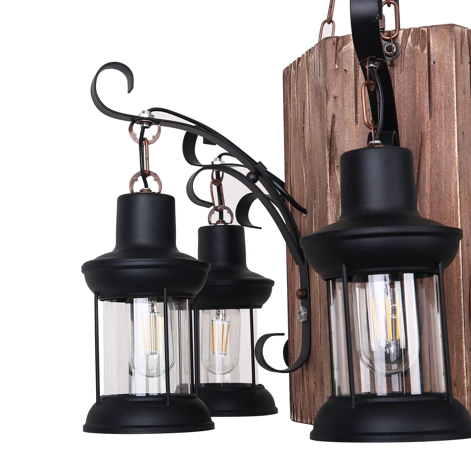 Distressed Wooden Chandelier Retro Rustic Pendant Light - Industrial Suspension Ceiling Light line Can be Adjusted ly for Dining Table Vintage Kitchen, Bar, Island (6 lamp)