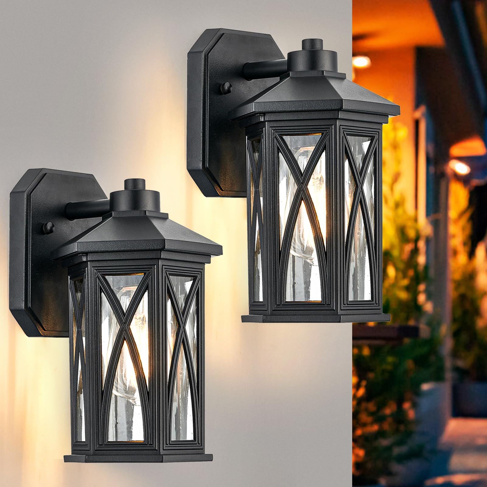 Outdoor Pendant Light, Waterproof Aluminum Black Exterior Hanging Lantern with Seeded Glass, Outside Chandelier Modern Exterior Hanging Light Fixtures for Porch Foyer Entryway, 609-1H-SBK