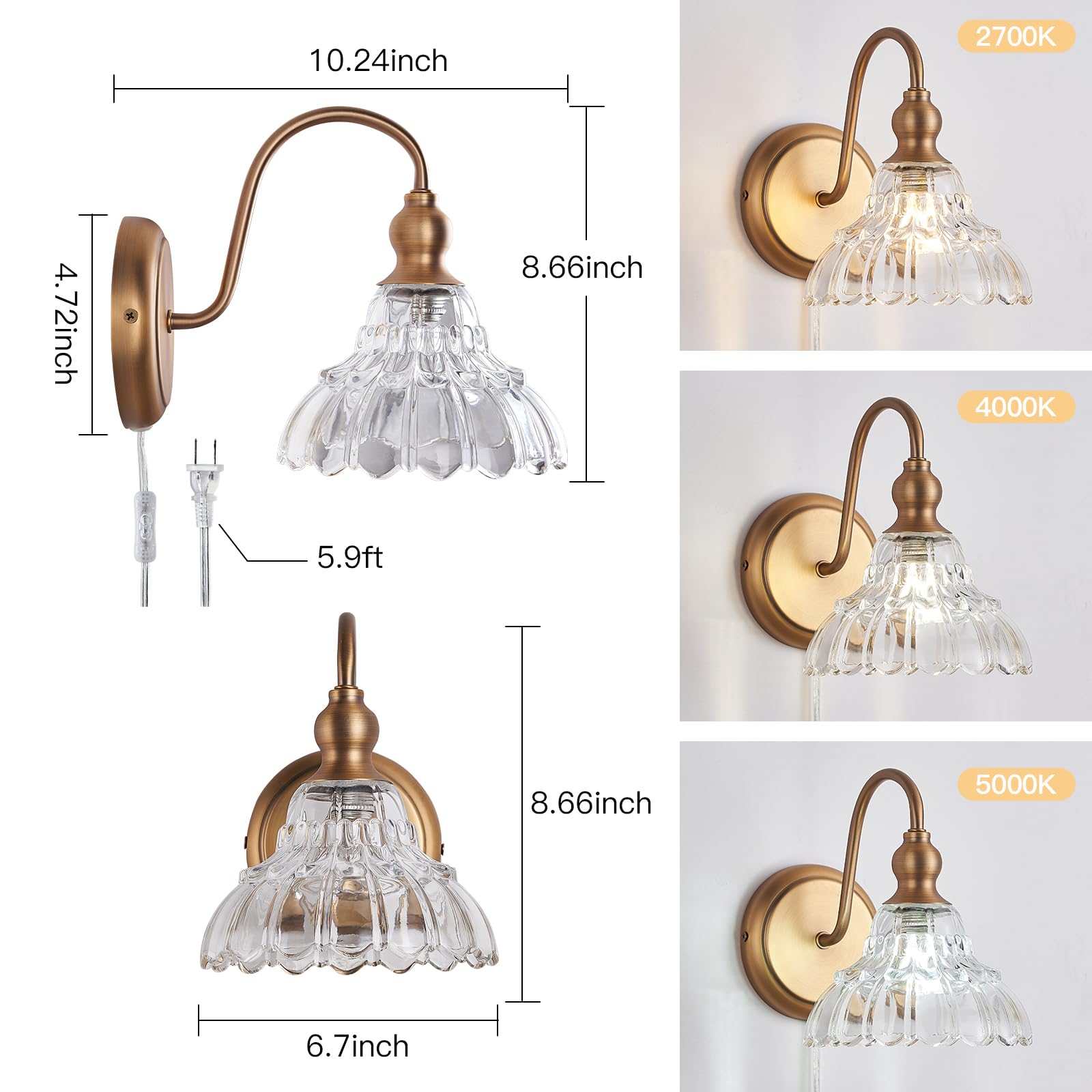 2-Pack Modern Wall Sconces Gold Bathroom Vanity Lighting Fixtures Beautiful Wall Light Set of Two for Bedroom Bathroom Hallway Living Room Decor