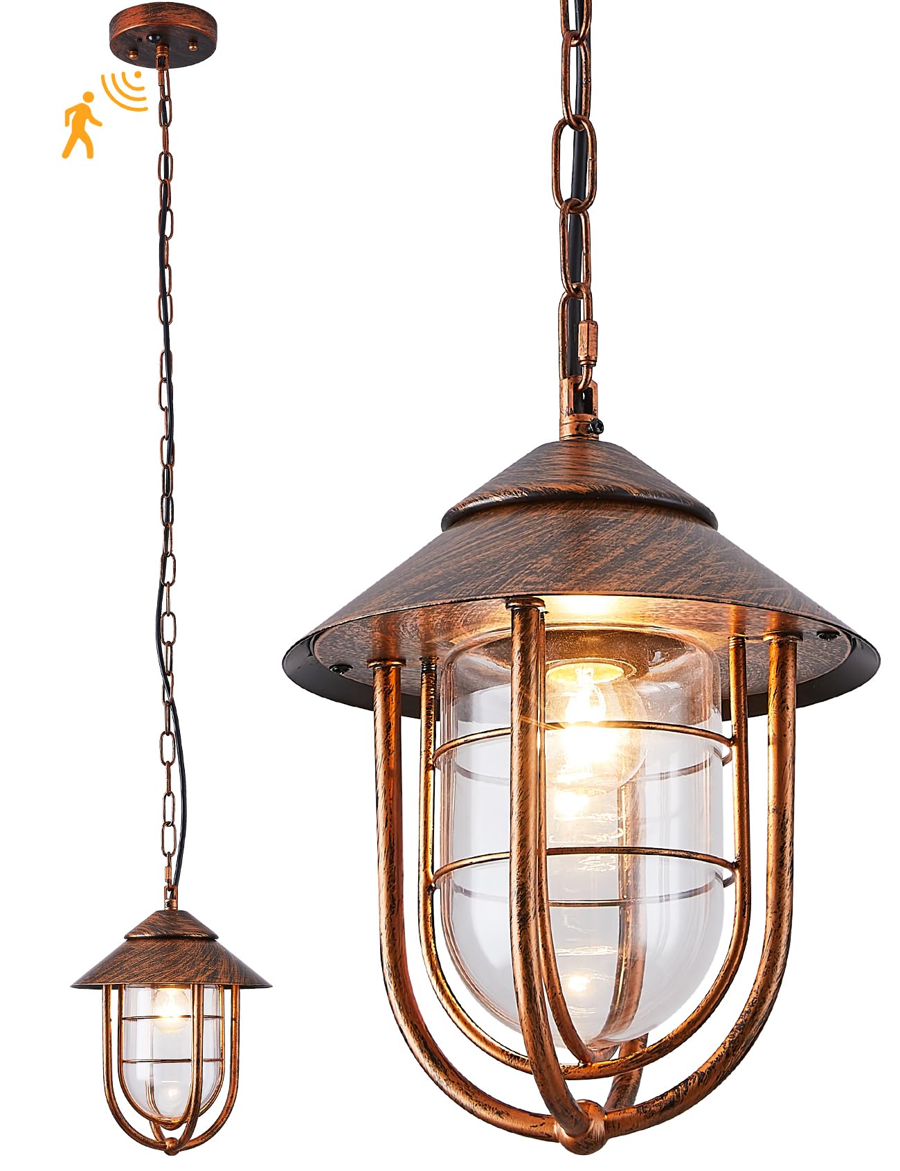 Motion Sensor Outdoor Pendant Light for Foyer, Dusk to Dawn Exterior Ceiling Hanging Lantern, Oil Rubbed Bronze Porch Light Ceiling Mount for Entryway, IP65 Farmhouse Outside Chandelier