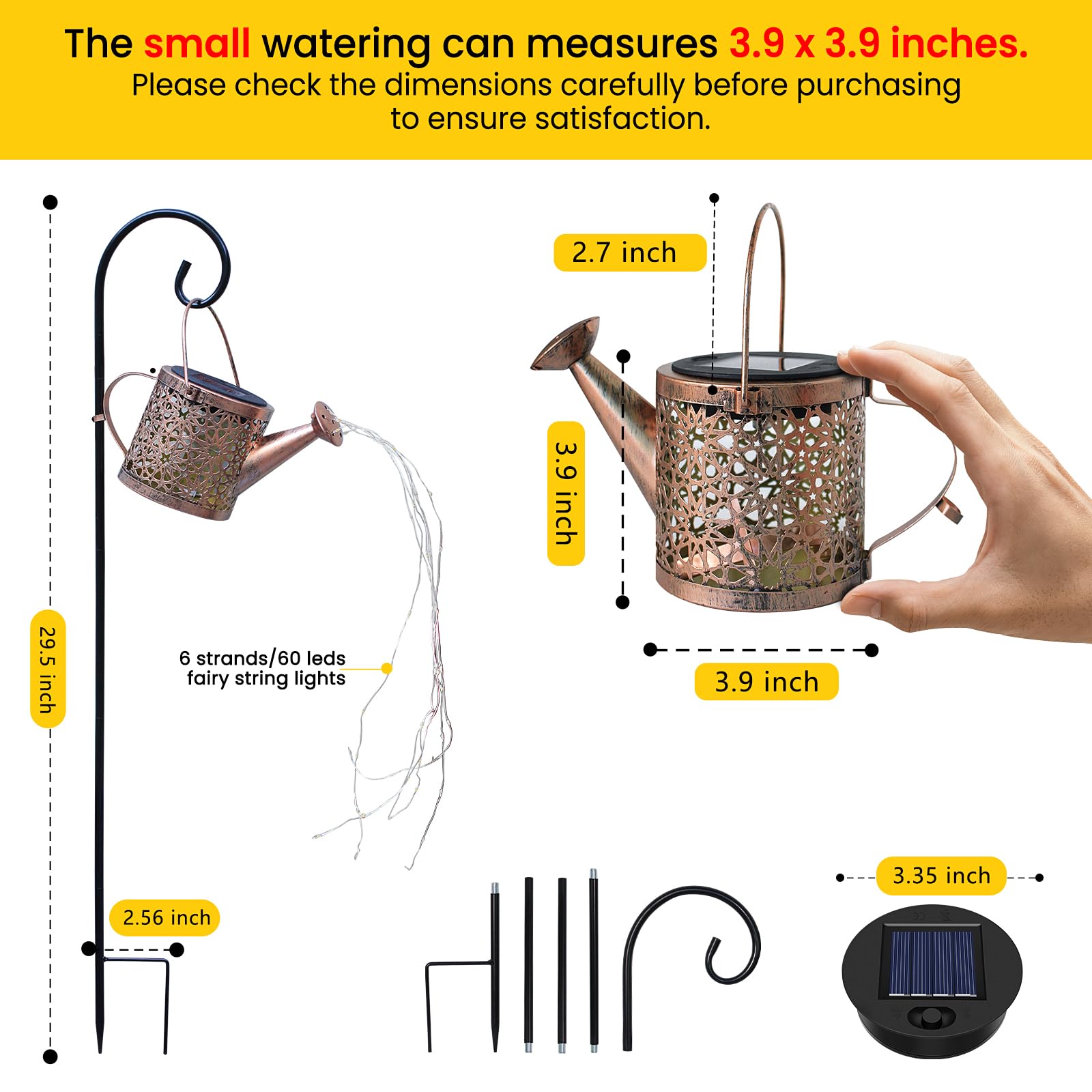 Solar Lights Outdoor Decorative, Metal Solar Watering Can Lights Waterproof, Small Hanging Solar Garden Decor Yard Lights Outside Patio Lawn, Gifts for Mom Grandma Women Birthday(Warm White)