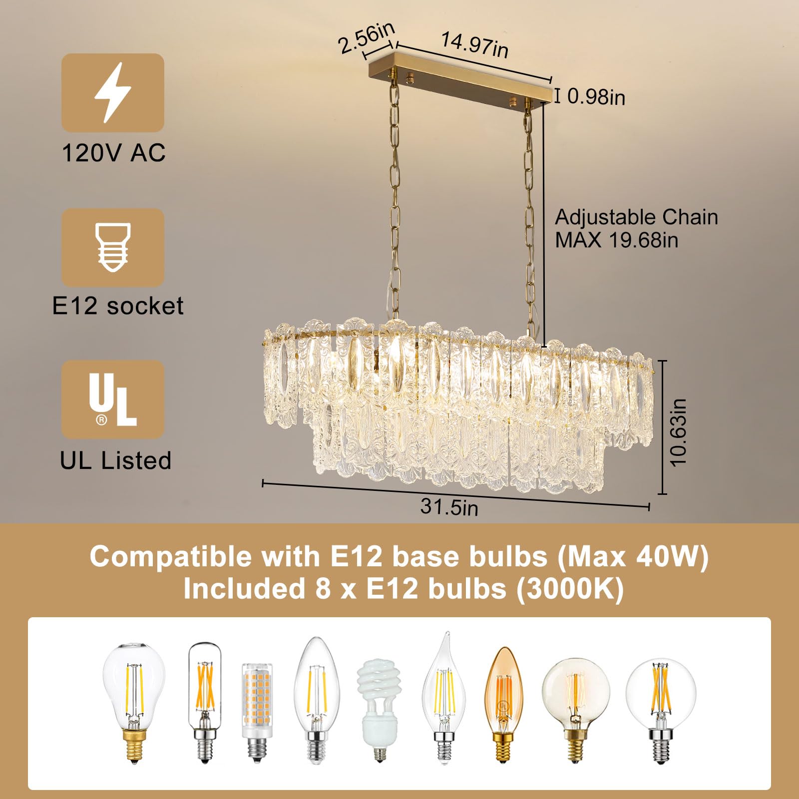 Wansi Modern Crystal Chandeliers for Bedroom: 24" Gold Crystal Hanging Ceiling Light Fixture with 3 Tiers French Glass Lampshade - Semi Flush Mount Chandelier for Dining Room Kitchen Included Bulbs