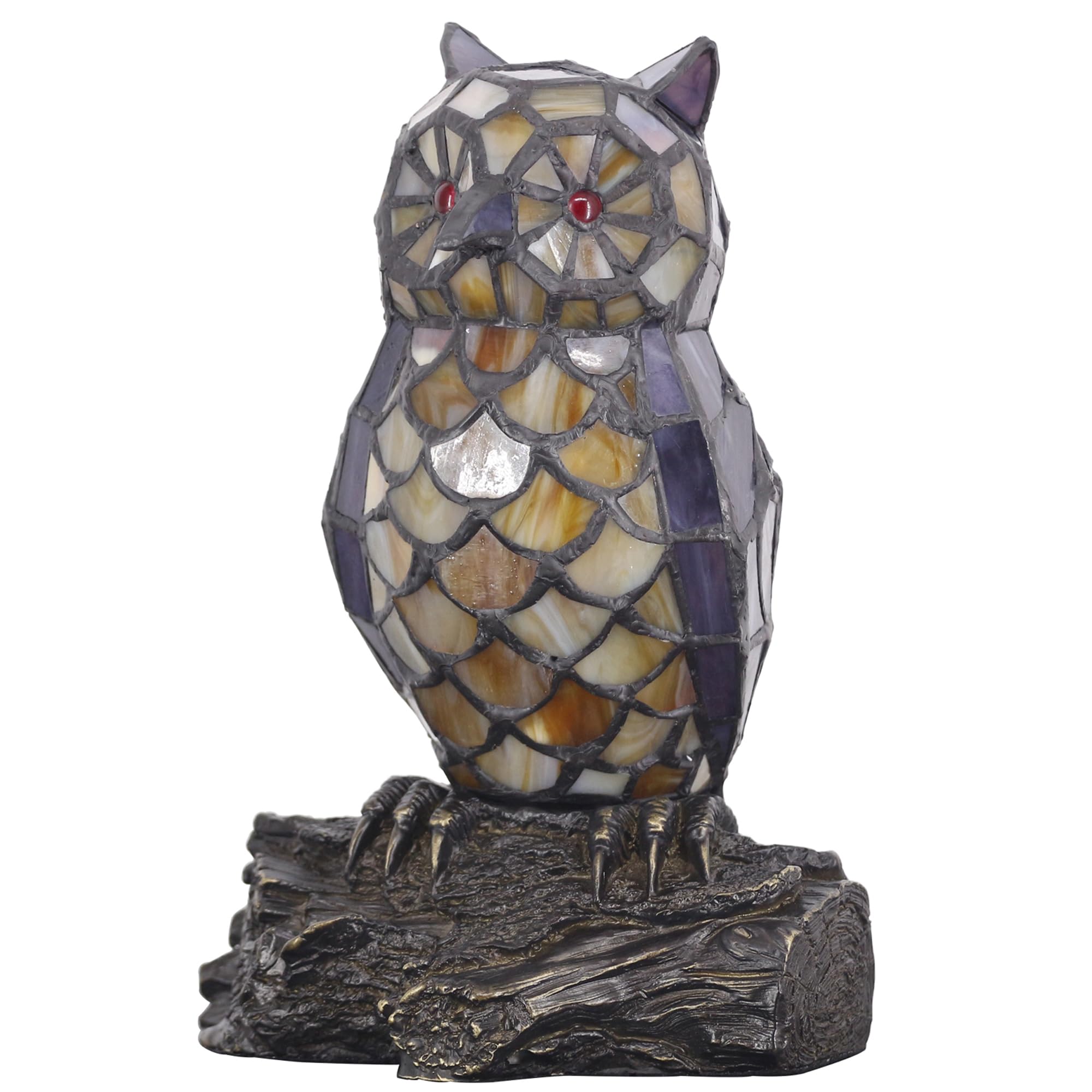 Small Tiffany Lamp Stained Glass Animal Table Lamp Mini Accent Desk Night Light (Blue Purple Owl)