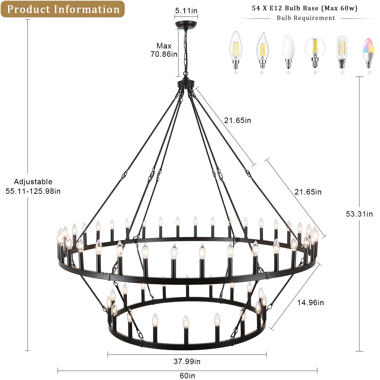 White Wagon Wheel Chandelier 38 Inch, 12-Light Farmhouse Wagon Wheel Chandeliers for Dining Room Light Fixture Round Large White Chandeliers for High Ceilings Living Room Kitchen Entryway