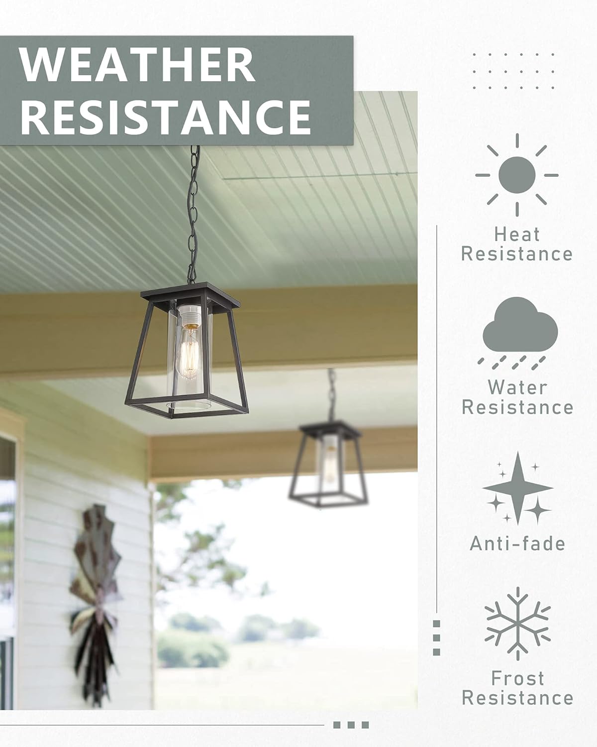 Outdoor Pendant Lights for Porch,Exterior Hanging Light Fixtures,Outdoor Lantern Pendant Light in Textured Black Finish w/Clear Glass Panel - 2451-1H