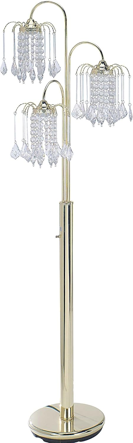 Floor Lamp, Polished Brass, White, 63" x 19" x 19"