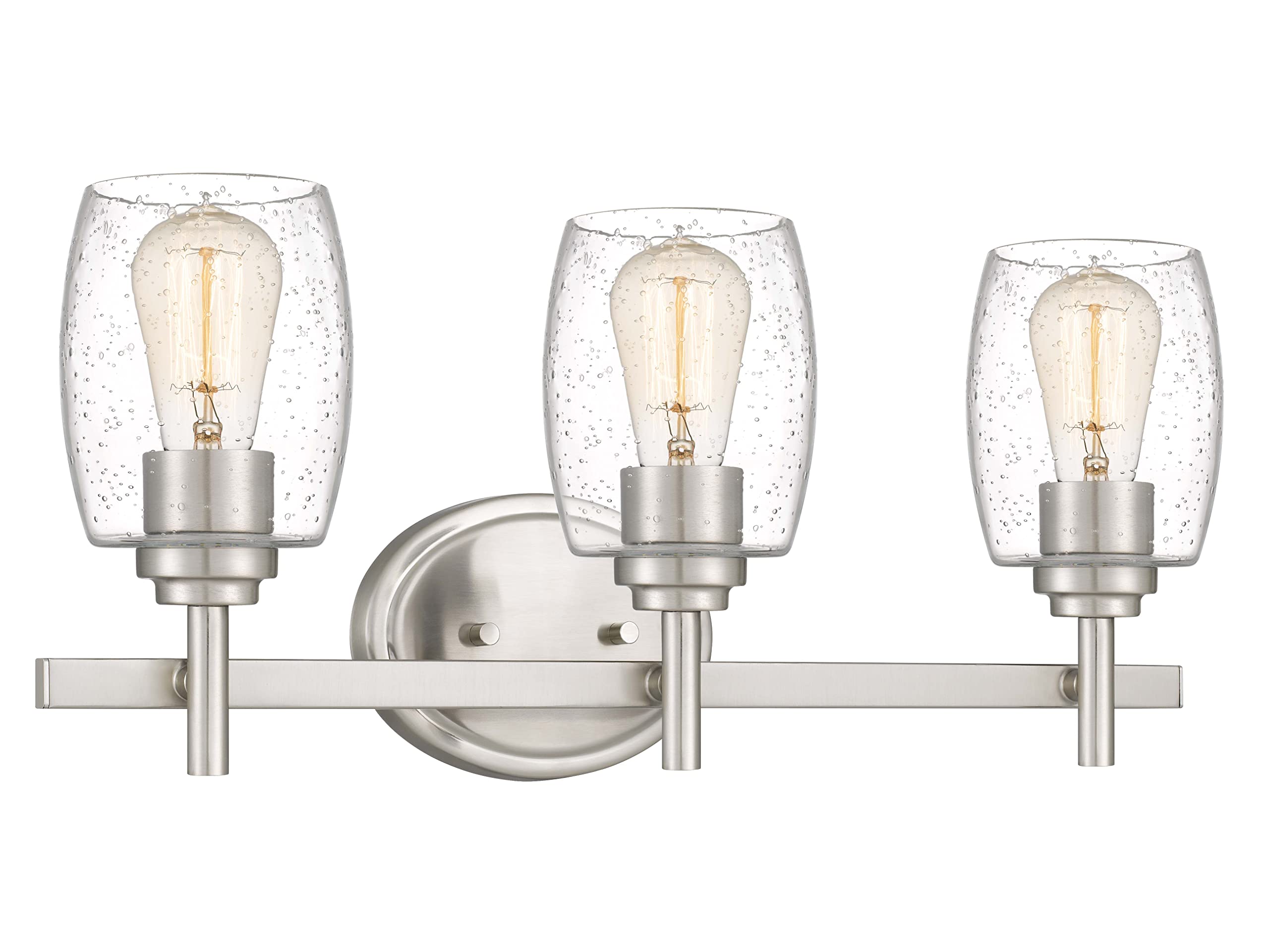 Farmhouse 3-Light Vanity Light Industrial Wall Sconce Lighting with Seeded Glass Shade in Brushed Finish for Bathroom, Hallway, Kitchen, Mirror, Laundry Room