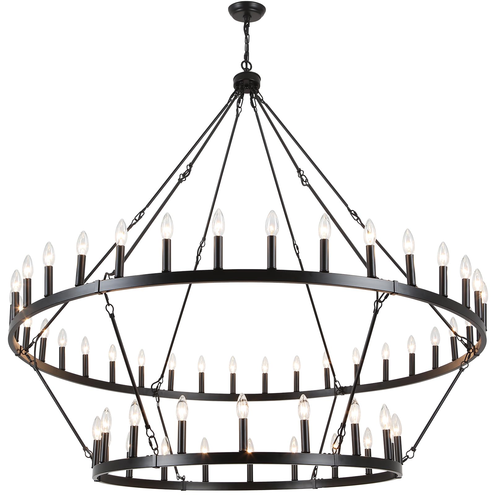 White Wagon Wheel Chandelier 38 Inch, 12-Light Farmhouse Wagon Wheel Chandeliers for Dining Room Light Fixture Round Large White Chandeliers for High Ceilings Living Room Kitchen Entryway