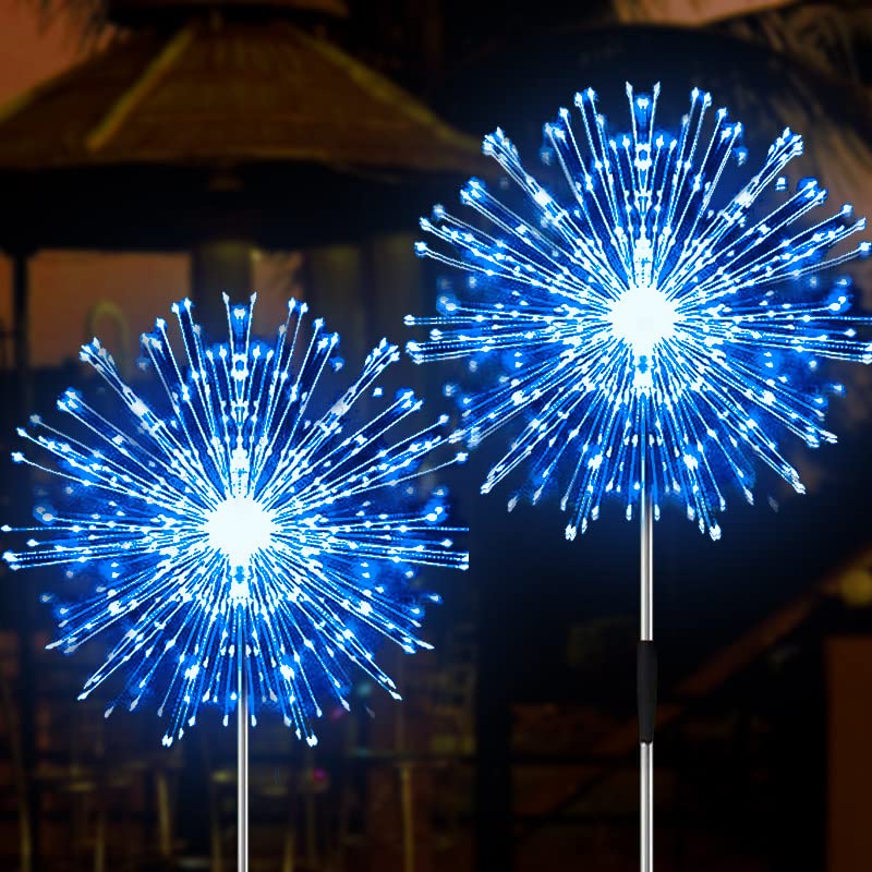 Solar Firework Lights, 2 Pack 120 LEDs 2 Lighting Modes Outdoor Waterproof for Garden Patio Walkway Pathway Party Wedding Christmas Decorative - Cool White