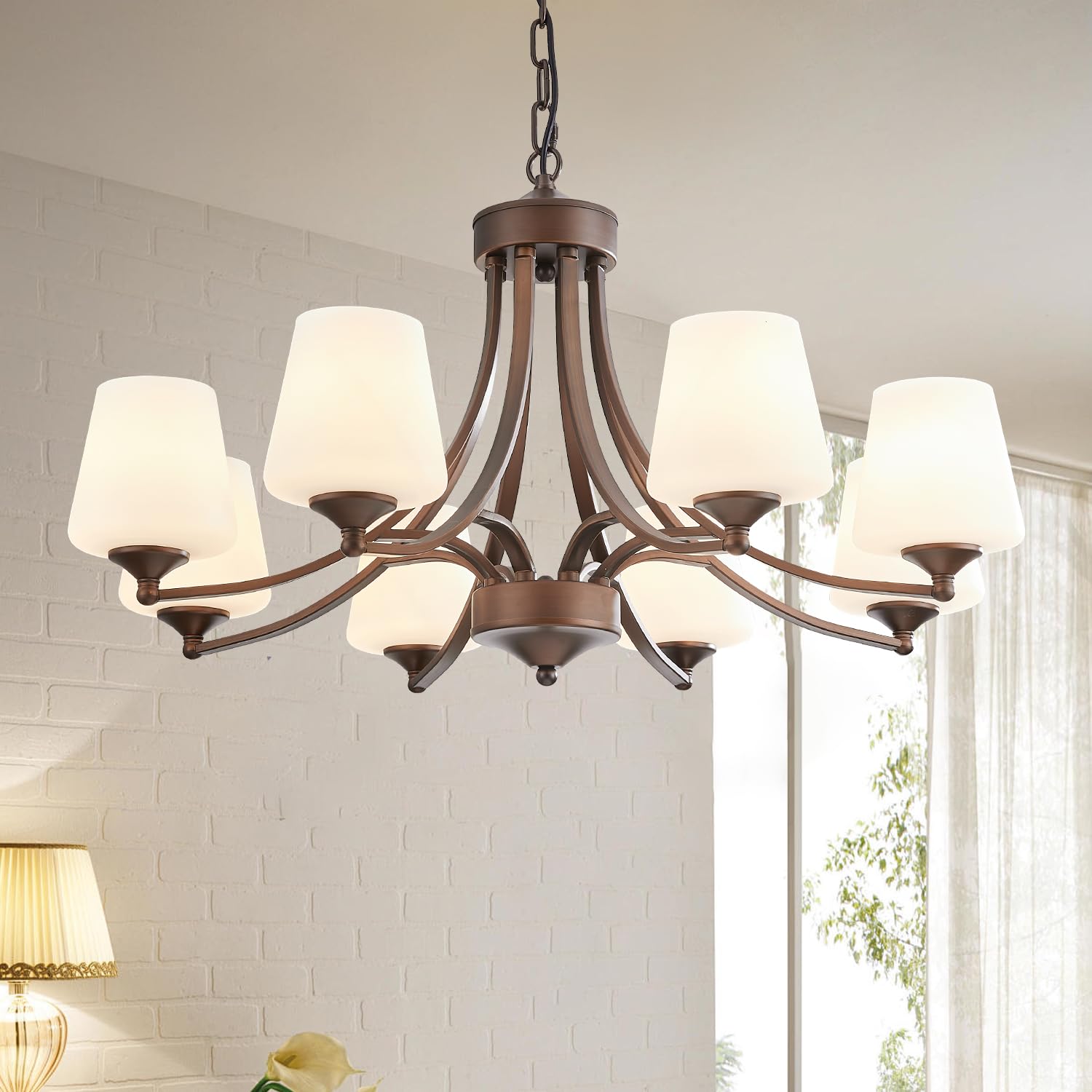 8-Light Large Rustic Chandeliers with Frosted Milky White Glass, Classic 30”Pendant Ceiling Light, Oil Rubbed Bronze Durable Metal Hanging Fixture for Dining Room, Living Room, Kitchen, Farmhouse