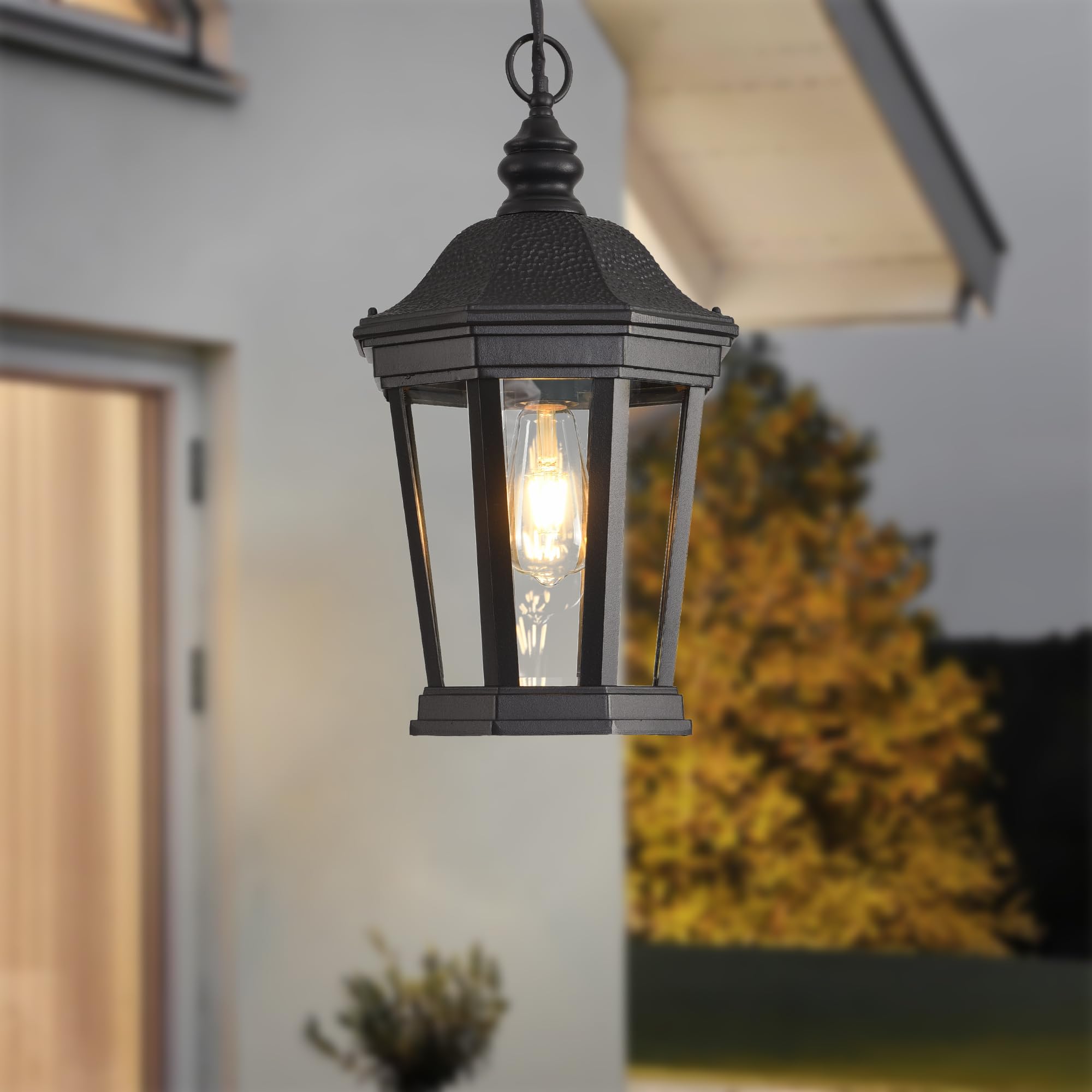 Large Outdoor Pendant Porch Light, 17.5''H Outdoor Hanging Lights, Waterproof Outside Chandelier Light, Black Exterior Hanging Front Lights with Clear Glass for Porch, Patio, Entryway