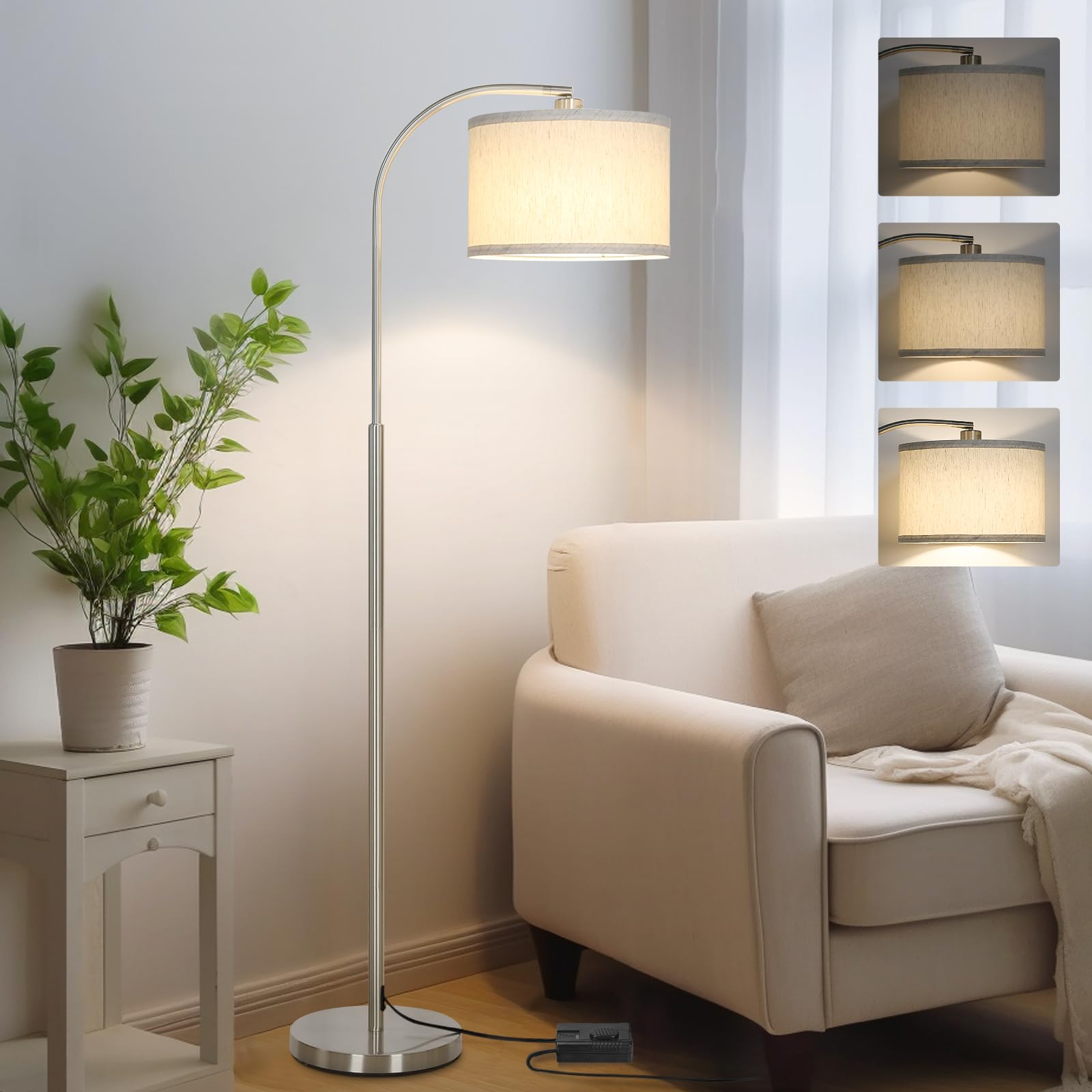 LED Floor Lamp Fully Dimmable Modern Standing Lamp Arc Floor Lamp with Adjustable Drum Shade, Gold Tall Pole Reading Lamp Corner Light for Living Room Bedroom Study Room, Bulb Included