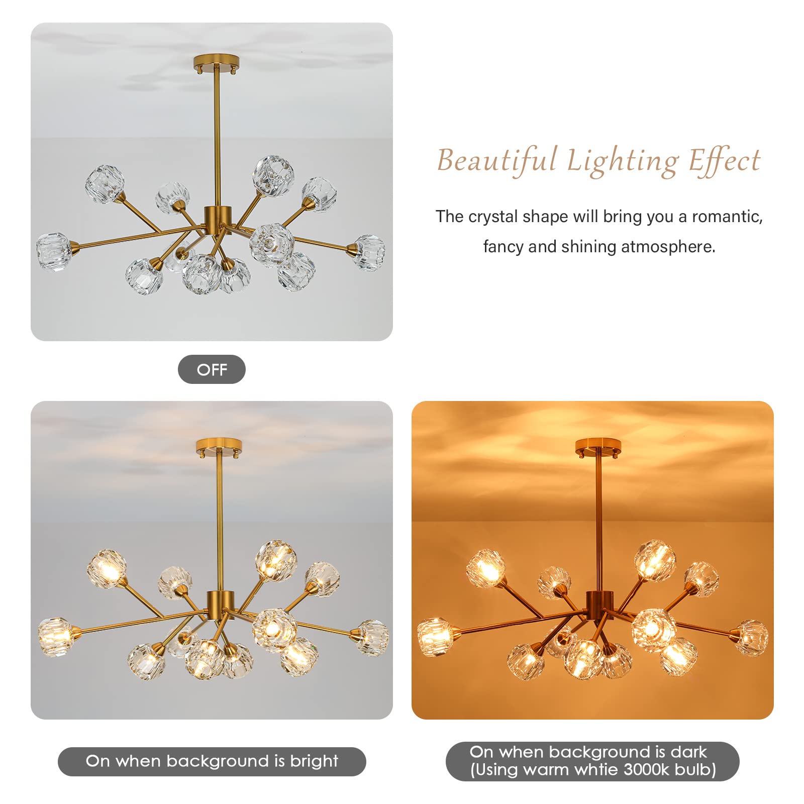 Sputnik Chandeliers for Dining Room Light Fixture, Modern Crystal Chandeliers, 9 Lights Gold Chandelier for Living Room Bedroom, Dining Room Chandelier Over Table, Kitchen Light Fixtures