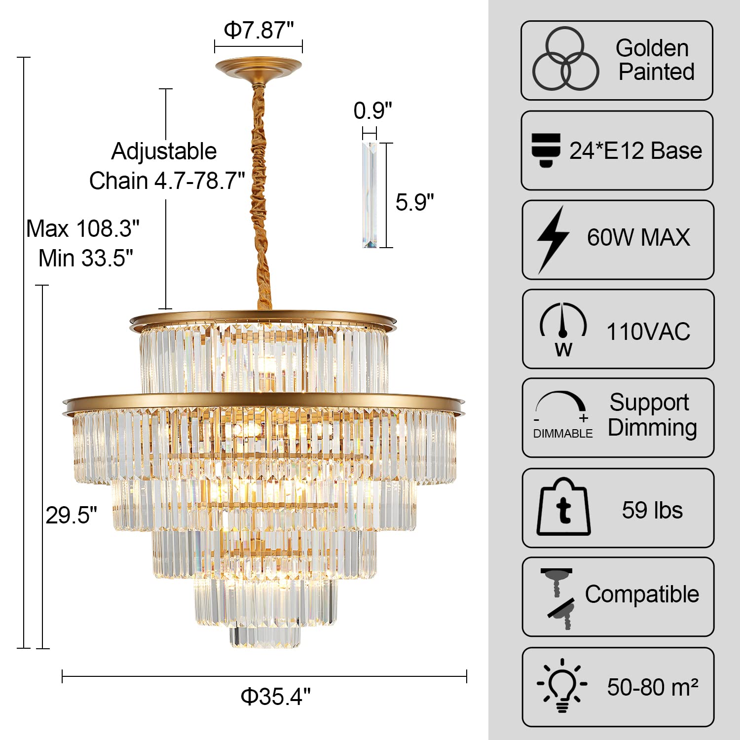 23" 8-Light Modern Crystal Chandelier Light Fixtures 2 Rings Gold Luxury Chandeliers for Dining Room Round Hanging Pendant Lighting for Living Room Kitchen Entryway Bedroom