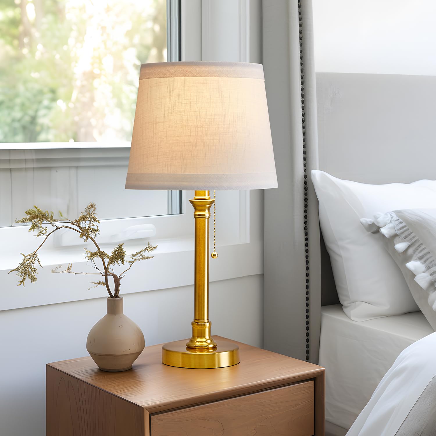 19.5'' Gold Table Lamp for Living Room Nightstand Modern Lamps Brass Table Lamp for Bedroom Metal Bedside Lamp with White Drum Shade