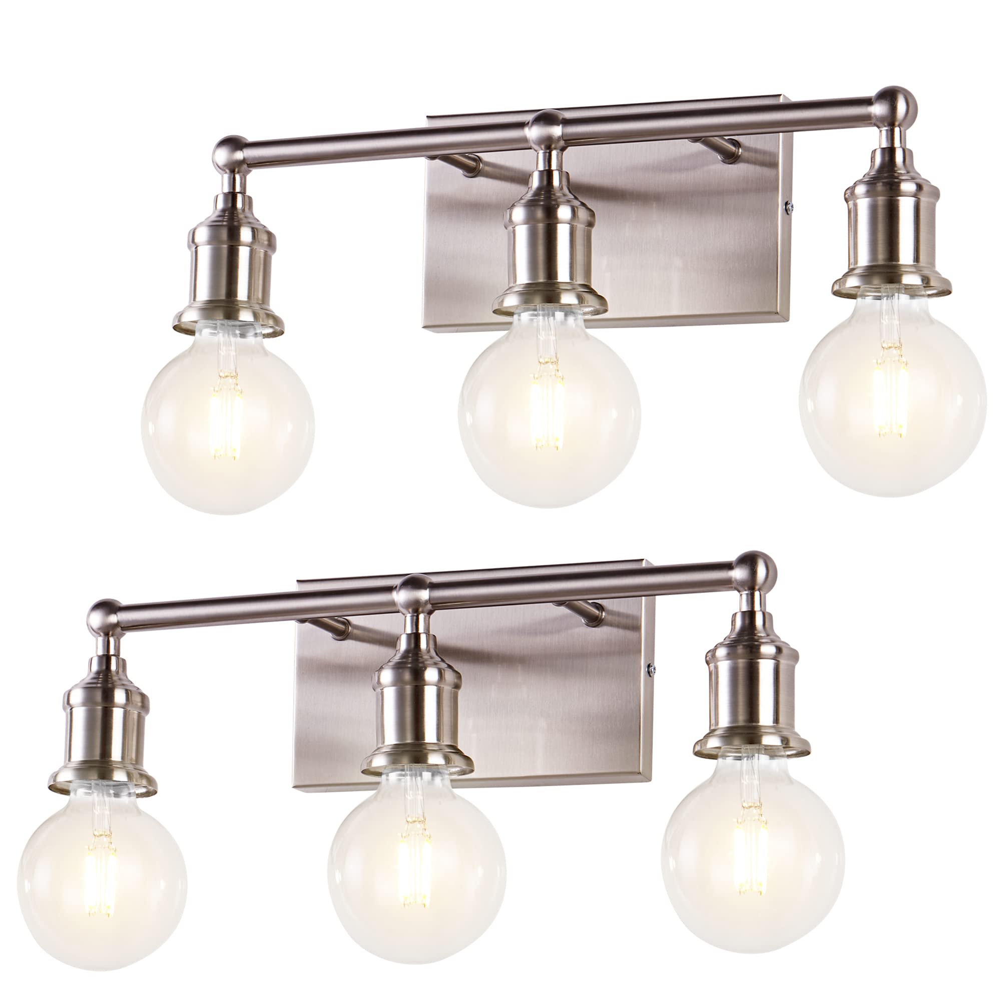 3-Light Vanity Light Fixture, Modern Brushed Nickel Wall Sconce Light Fixture, Industrial Bathroom Vanity Wall Lighting for Mirror, E26 Base Indoor Wall Lamps for Hallway(Bulb Not Included)