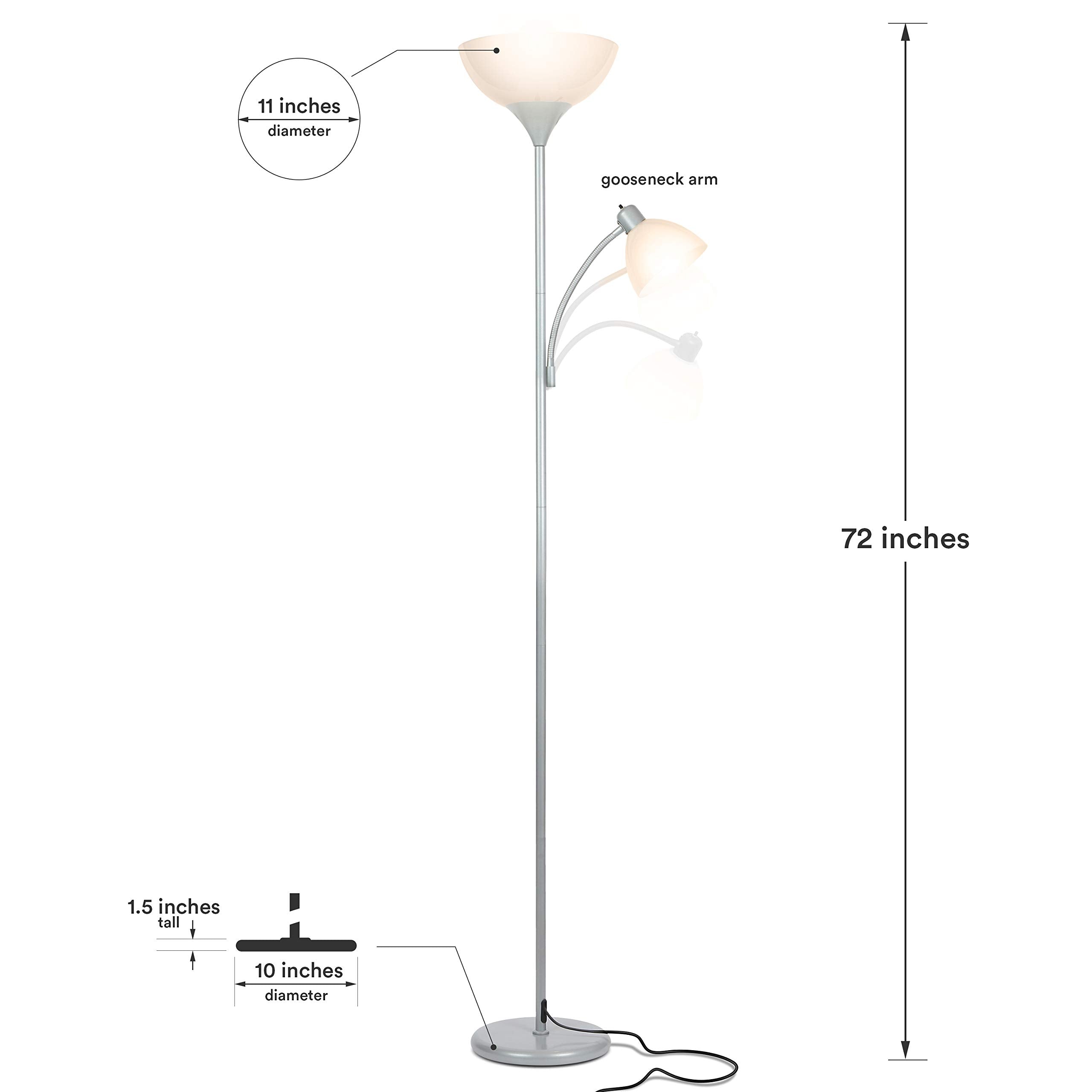 Sky Dome Plus LED Floor lamp, Torchiere Super Bright Floor Lamp with Reading Lamp for Living Rooms & Offices - Dimmable Tall Standing Lamp for Bedroom Reading - Gold Brass