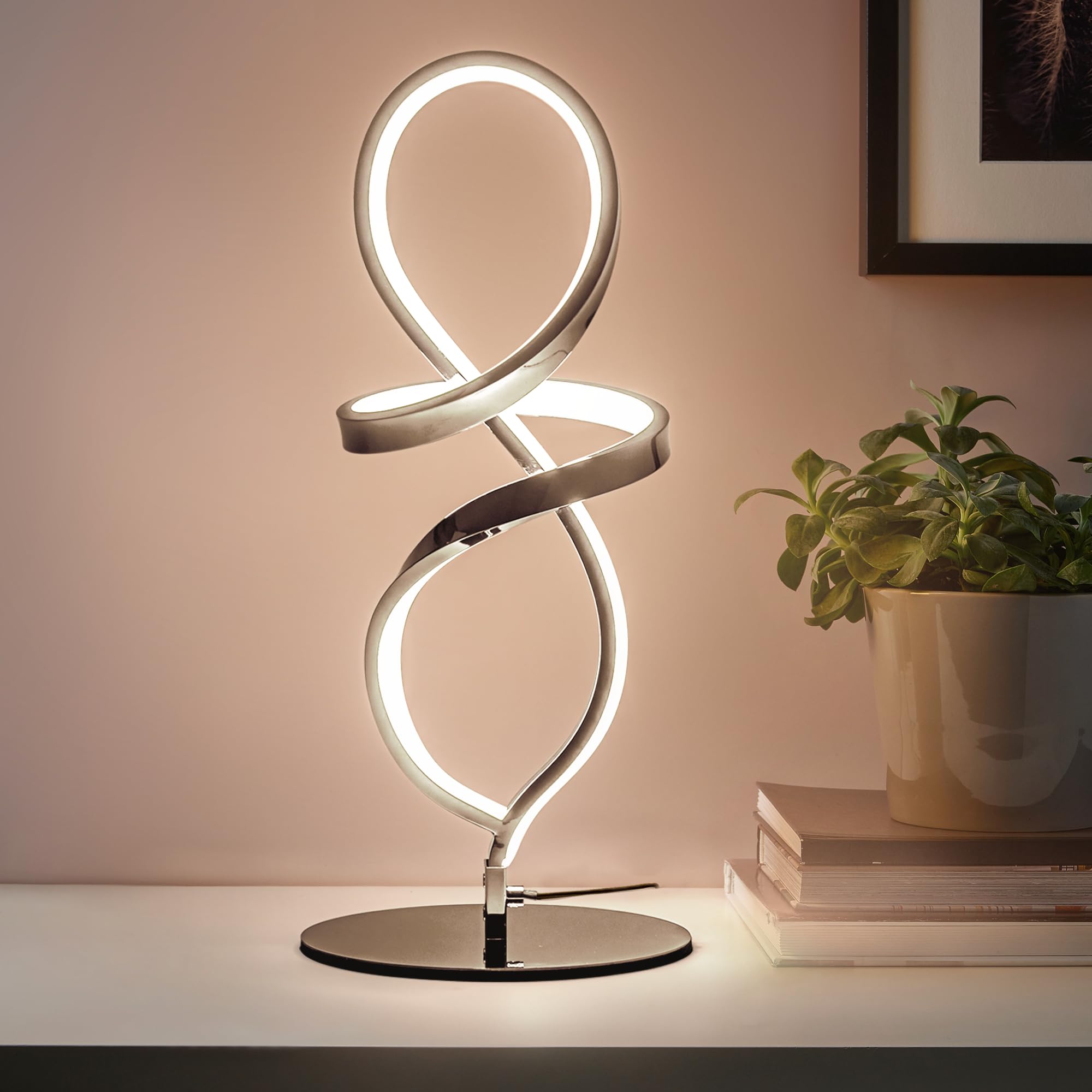 Modern Table Lamp, LED Spiral Lamp, Black Bedside Lamp with Stepless Dimming Switch, Contemporary Nightstand Lamp, LED Lamp for Bedroom Living Room Home Office, 12W, 3200K Warm White