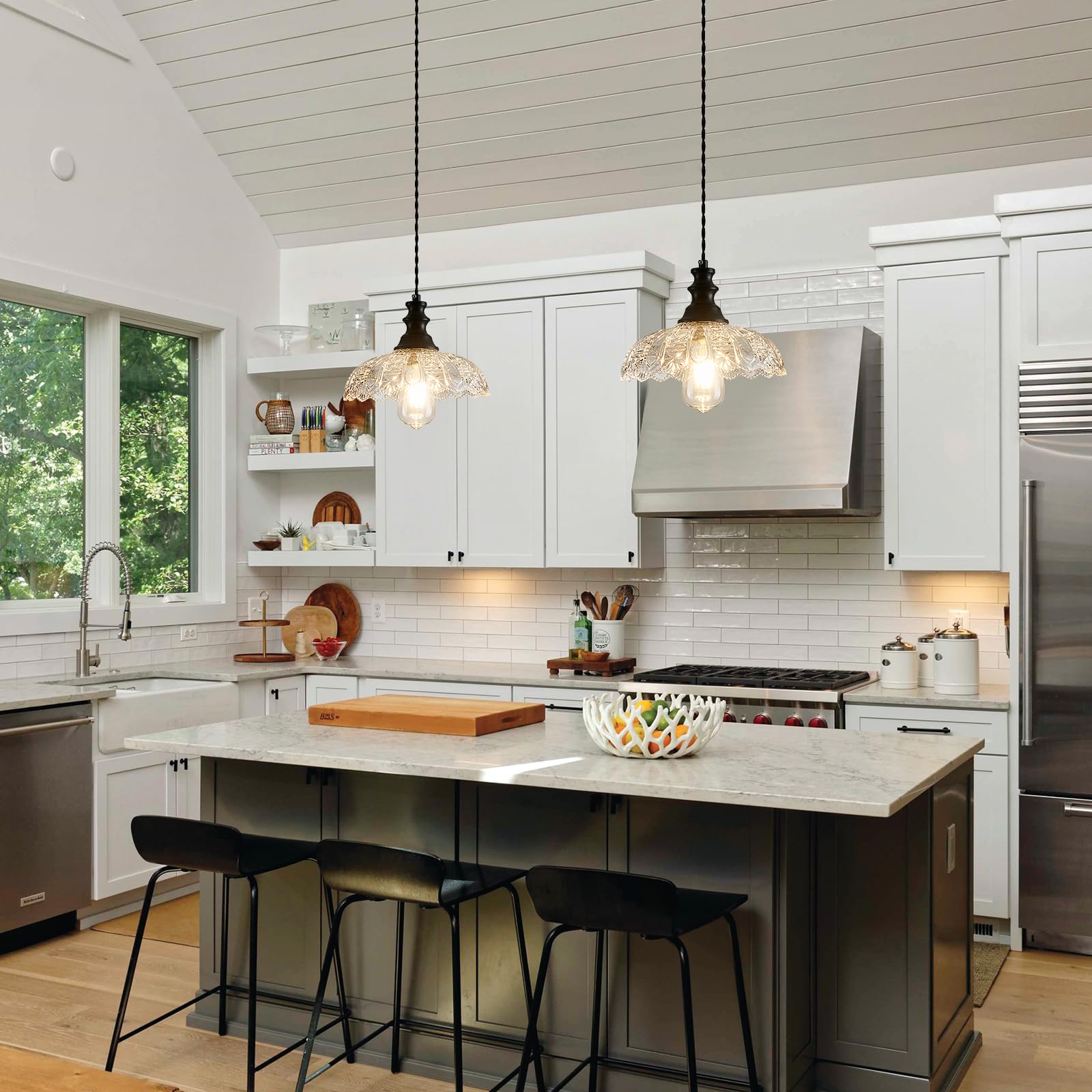 1-Light Pendant Light with Oil Rubbed Bronze Metal Glass Shade and Adjustable Cord Industrial Ceiling Hanging Light for Kitchen Island Bar Dining Room Bedroom Foyer Hallway Farmhouse