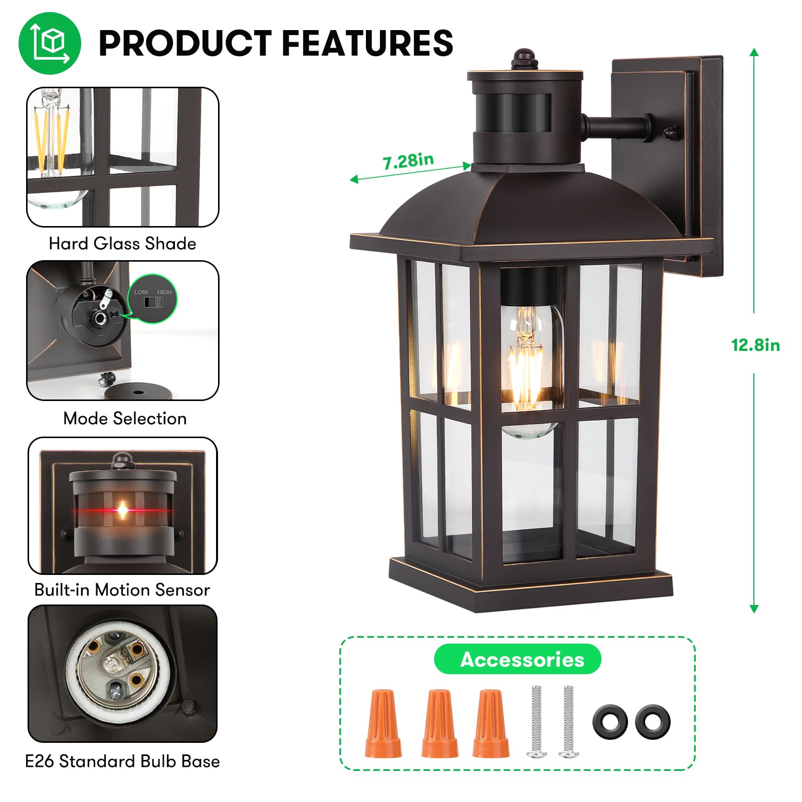 Outdoor Light - Advanced Dusk to Dawn Exterior Lantern Fixtures Wall Sconce, Waterproof Porch Light Fixtures Wall Mount for Entryway Garage, Anti-Rust 100% Aluminum