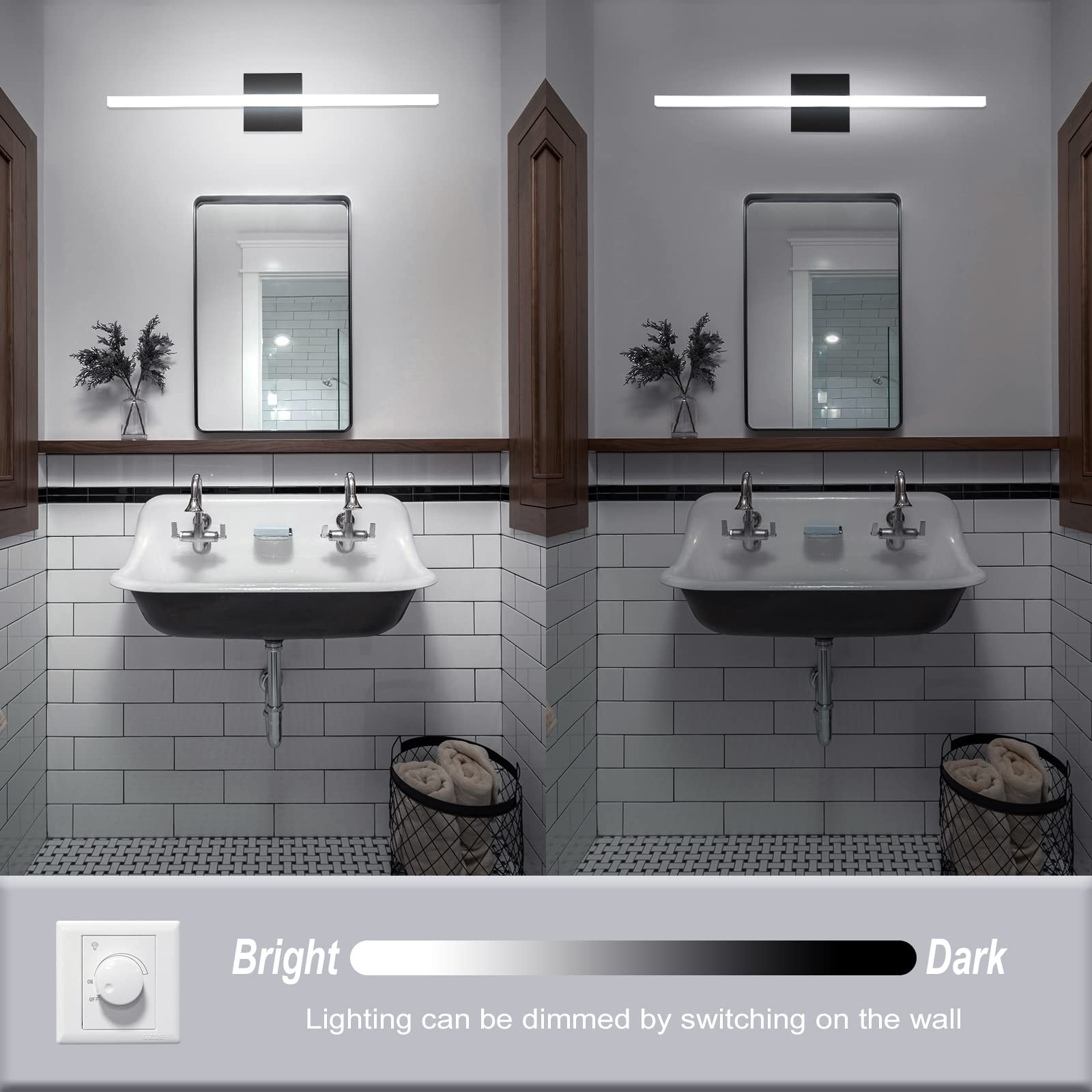 LED Bathroom Vanity Light Bar 16 Inch 9W Black IP44 Over Mirror Lighting Fixture Wall Sconce Indoor Modern Cool White 6000K