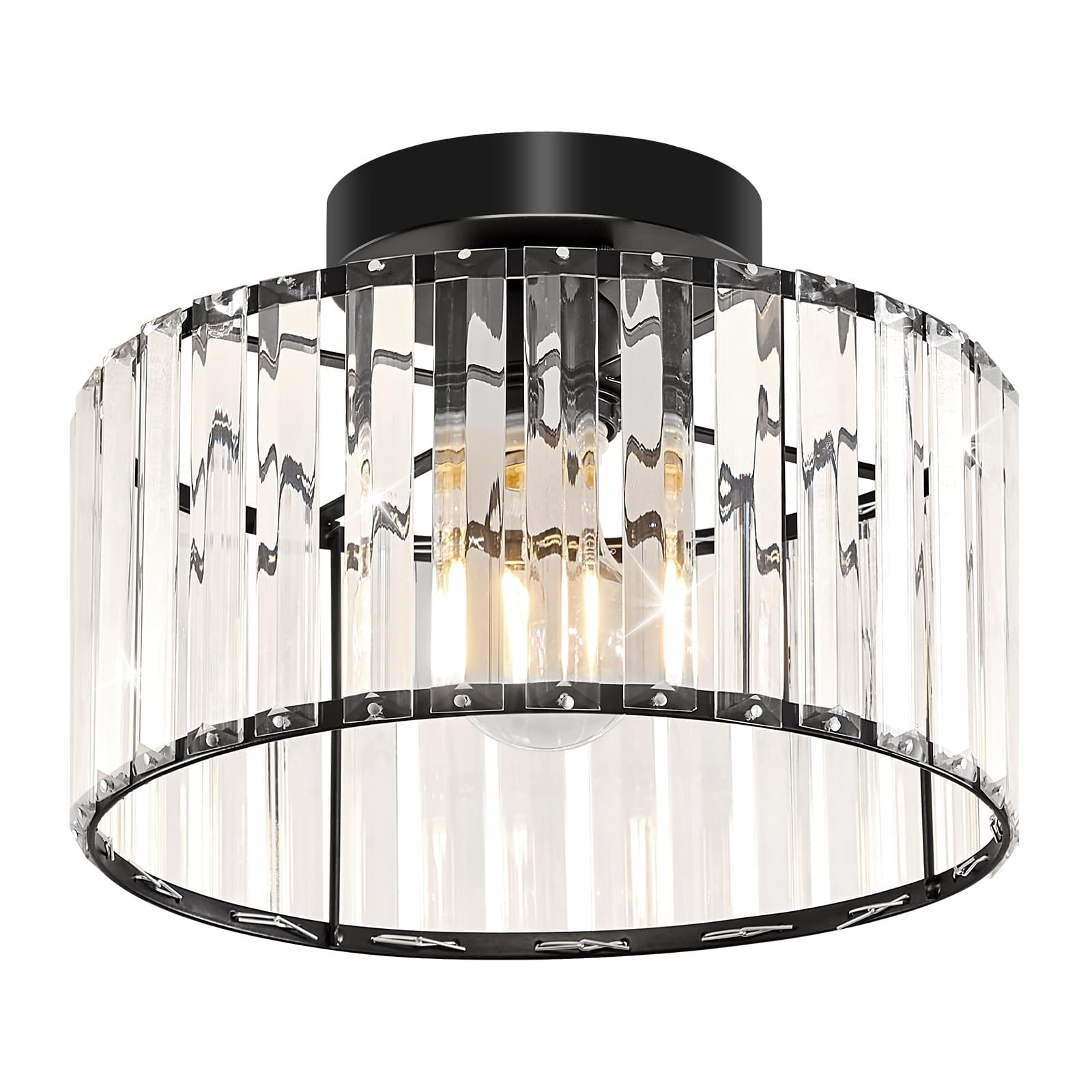 Modern Gold Semi Flush Mount Ceiling Light Crystal Hallway Light Fixture Metal Close to Ceiling Lamp for Kitchen Living Room Bathroom Entryway Bedroom