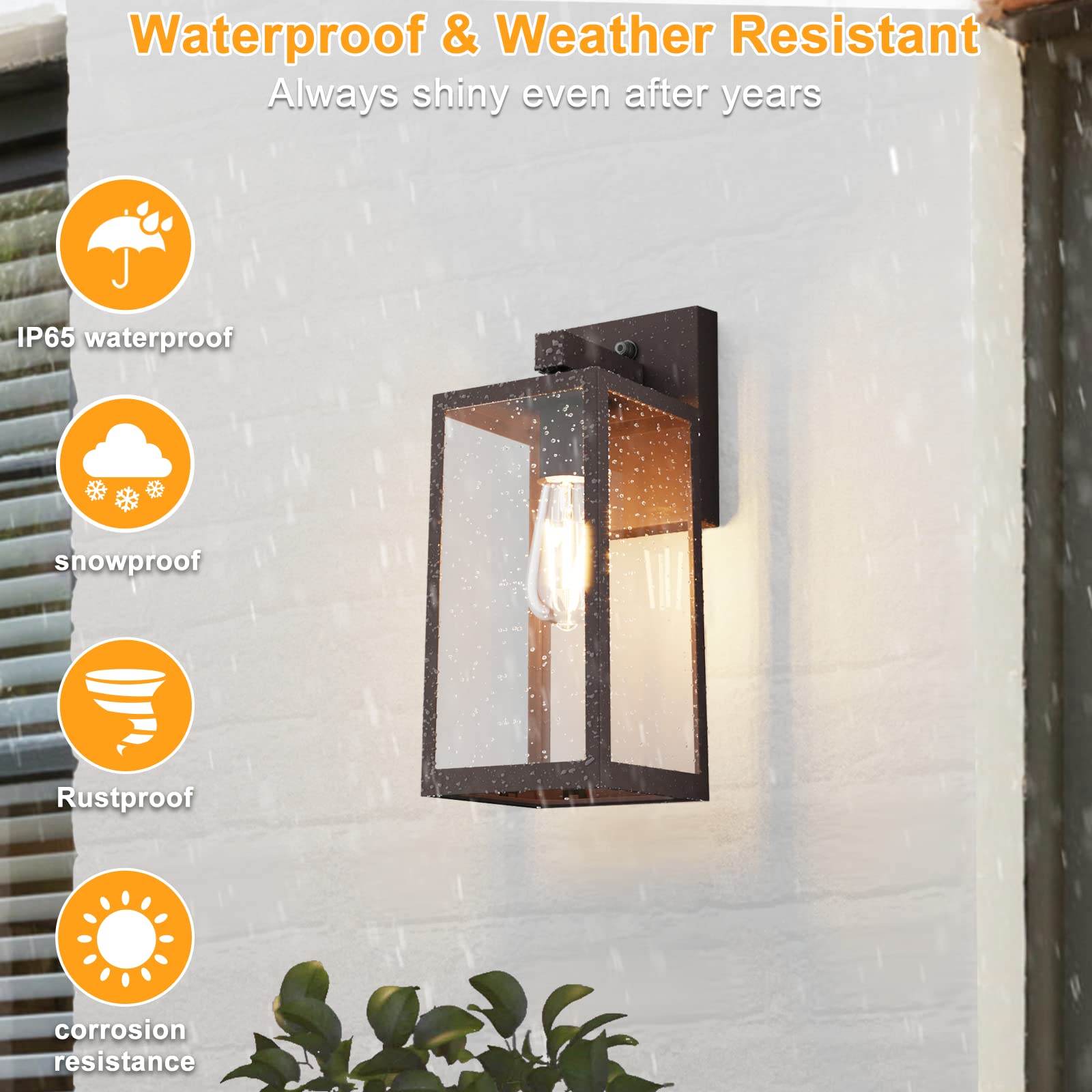 Sensor Outdoor Wall Sconce, Exterior Wall Lantern Fixture with E26 Base, Wall Mount Waterproof Wall Lamp for Porch, Doorway