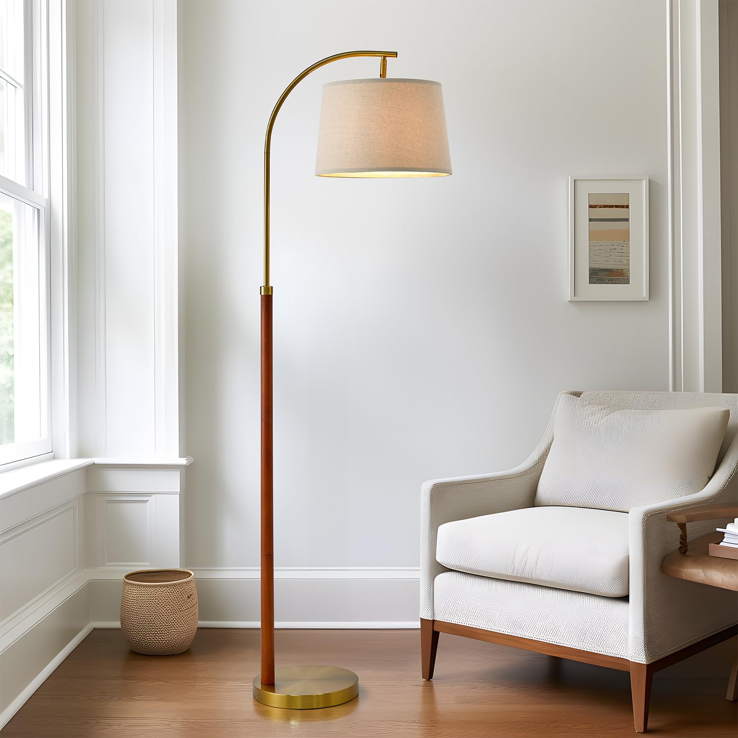 62.5" Gold Floor Lamp for Living Room with Foot Switch Standing Lamp Tall Industrial Reading for Bedroom Office