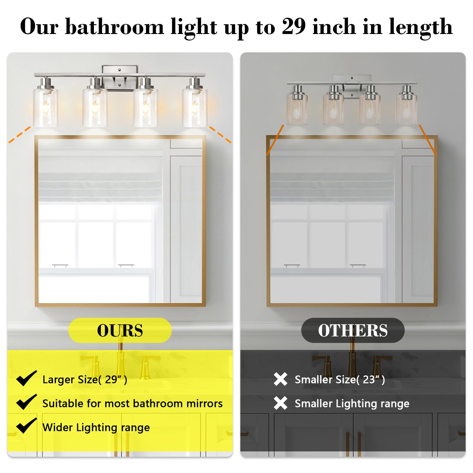 Ascher Bathroom Vanity Light Fixtures, 3 Light Wall Sconces Lighting with Clear Glass Shade, Brushed Nickel Wall Lights for Mirror, Kitchen, Living Room, Gallery, E26 Base (Bulbs Not Included)