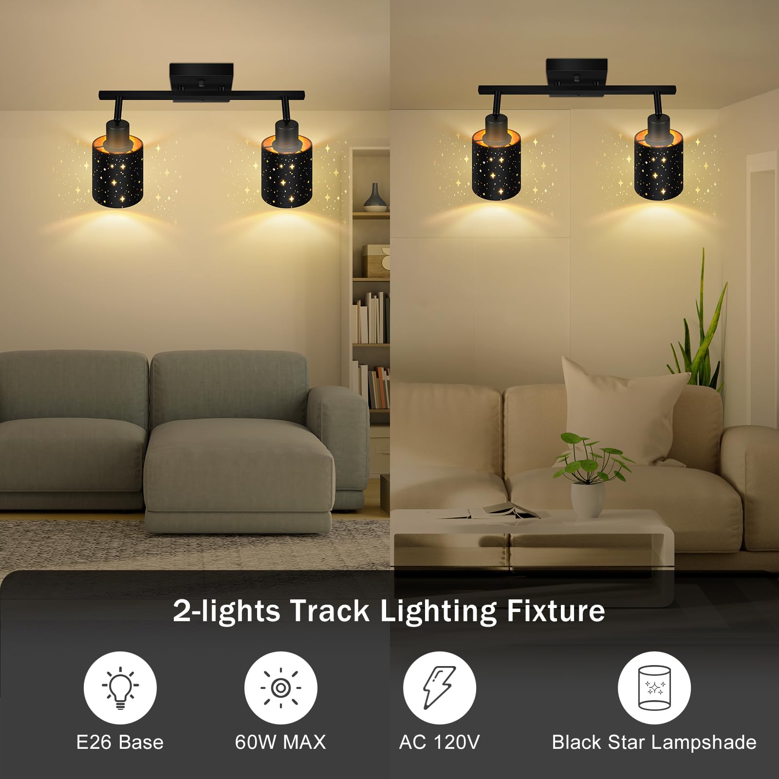 4-Light Track Lighting Fixtures with Clear Glass Shade, Modern Kitchen Lighting Fixtures Ceiling, Rotatable Track Head, Wall Mount Track Light for Bedside Vanity Hallway Bedroom, Matte Black