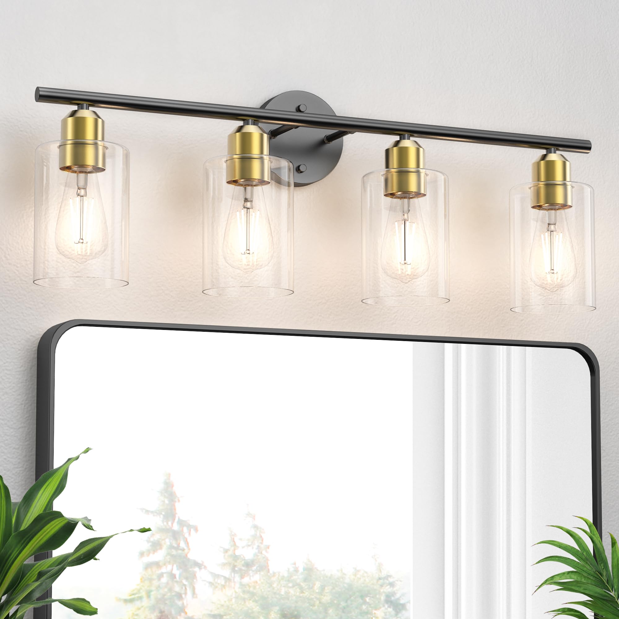 Bathroom Vanity Light Fixtures Matte Black Bathroom Lighting Fixture, 3 Lights Bathroom Light Fixture Over Mirror, Modern Black Vanity Light, UL Certified Wall Sconces with Glass Shades