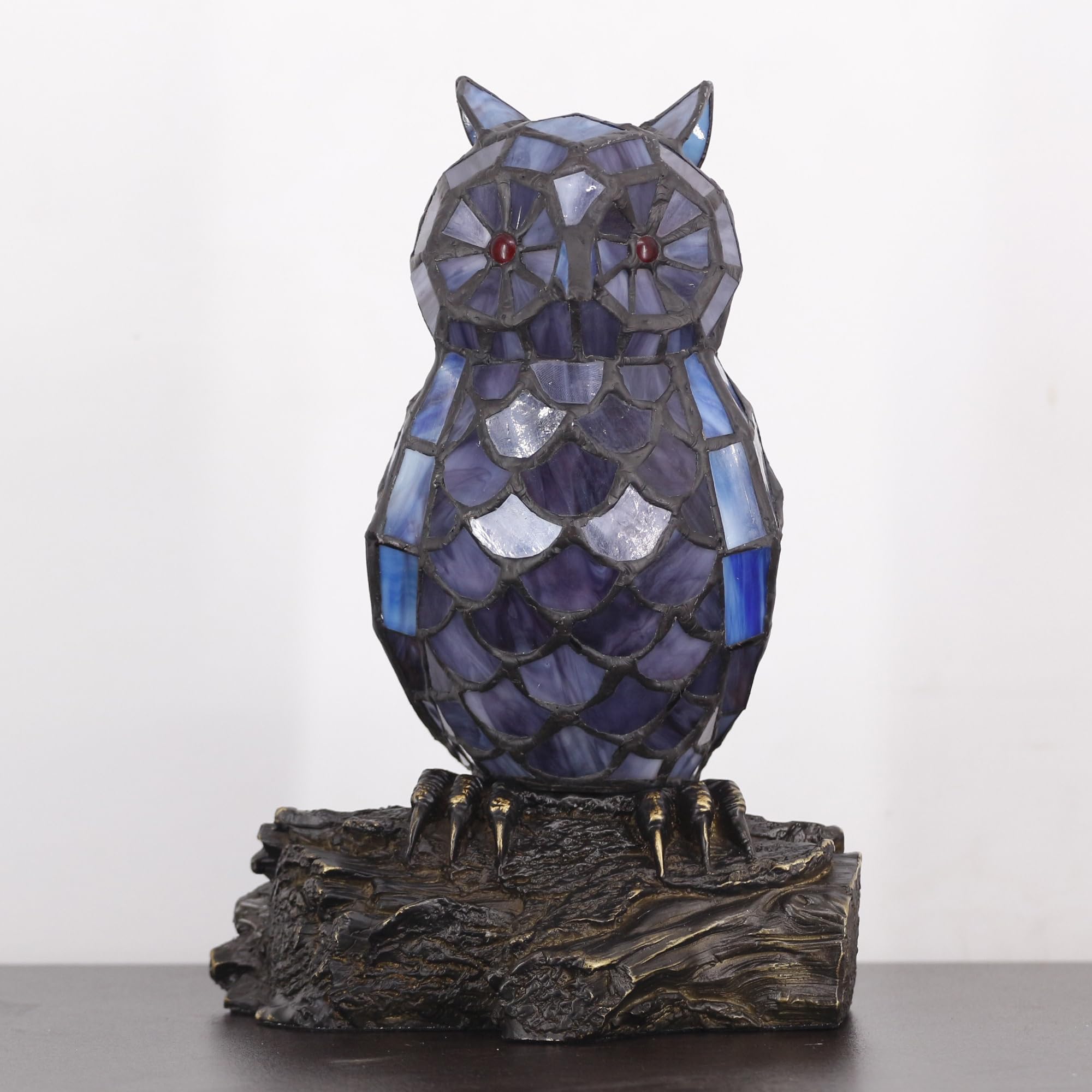 Small Tiffany Lamp Stained Glass Animal Table Lamp Mini Accent Desk Night Light (Blue Purple Owl)