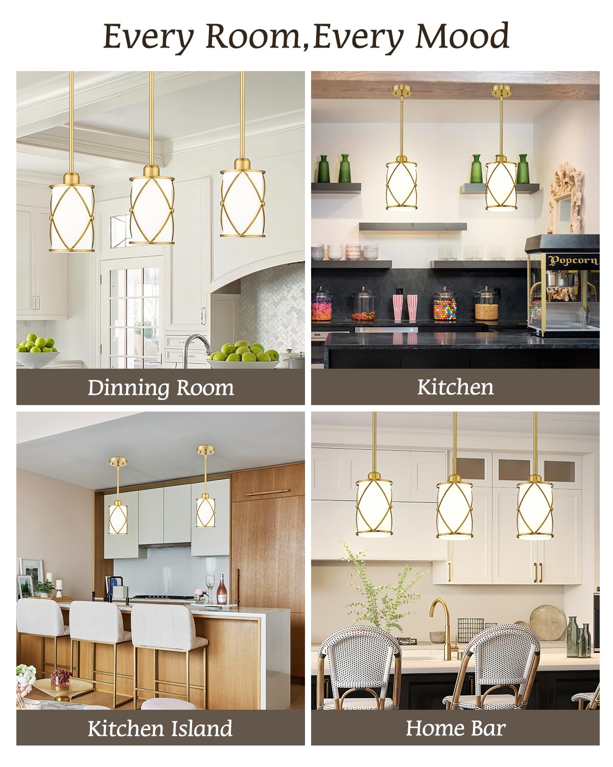 Brushed Gold Pendant Light Fixtures, 3-Light Modern Dining Room Cluster Pendant Light with Milky Glass, Mid Century Cage Hanging Pendant Lighting for Kitchen, Adjustable, CH9176BGW3