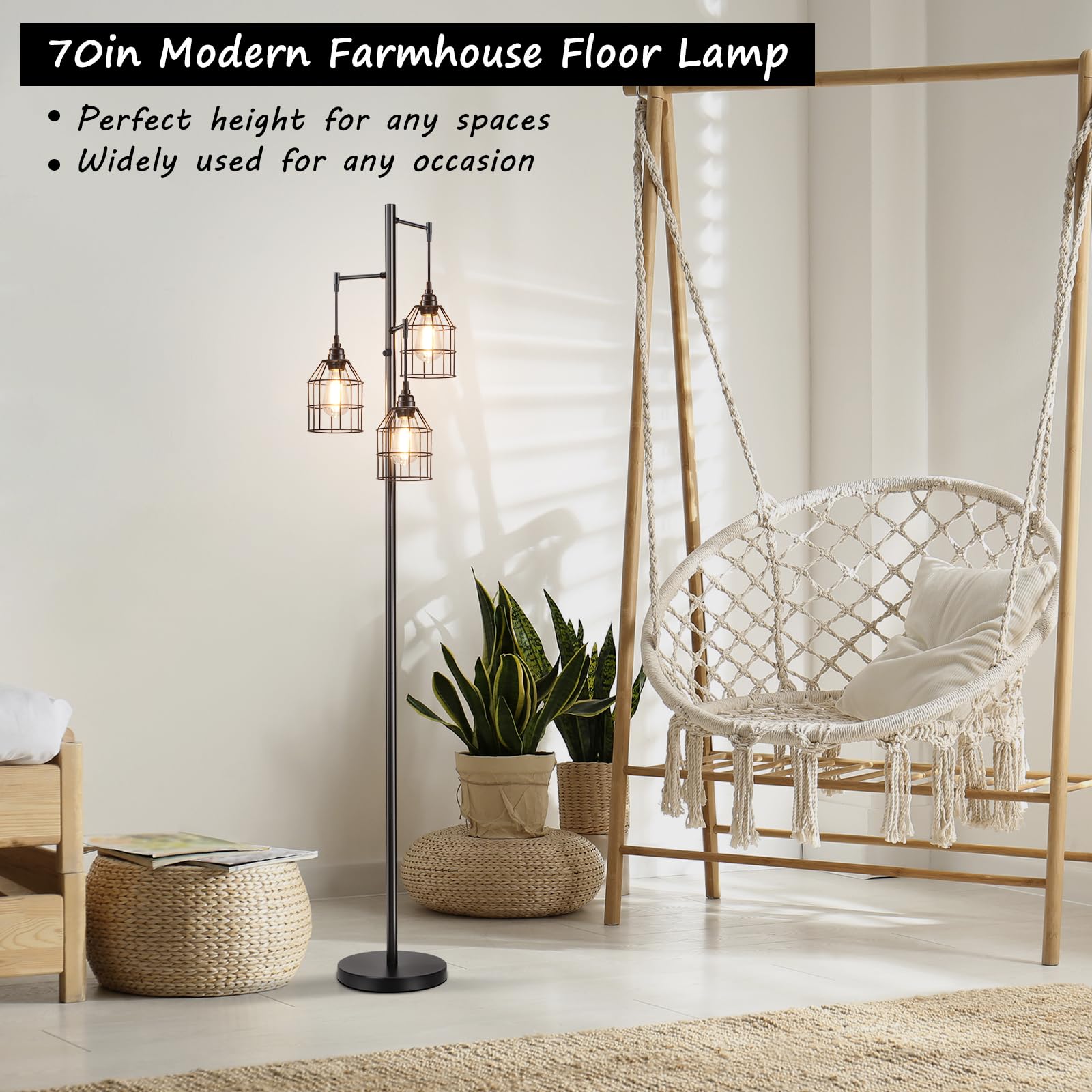 69" 3-Globe Mid Century Floor Lamp for Living Room, Modern Dimmable Tall Standing Lamp with Frosted Glass Shades, Contemporary Gold Pole Lamp for Bedroom Office, 3 LED Bulbs Included