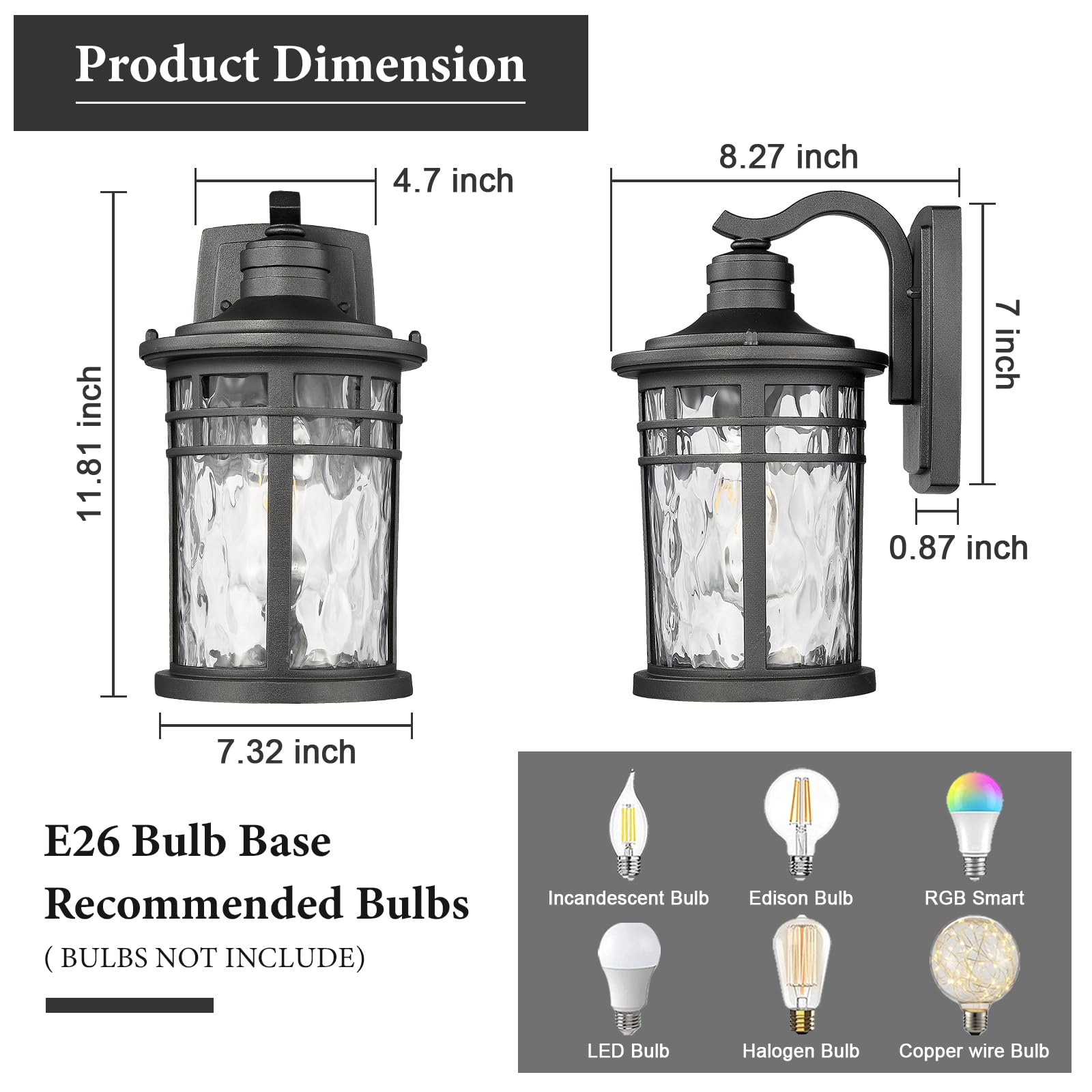 Outdoor Porch Lights Wall Mount, Outdoor Light Fixtures Sconces Wall Lighting with Seeded Glass Waterproof Exterior Lights for Patio Yard House Hallway Doorway Garage(1 Pack, White)