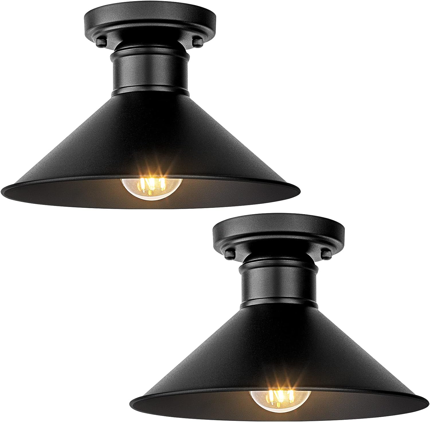 2-Pack Industrial Semi Flush Mount Ceiling Lights, Matte Black Farmhouse Light Fixtures, Close to Ceiling Lights for Kitchen, Laundry Room, Entryway, Hallway E26 Base, Bulb not Included