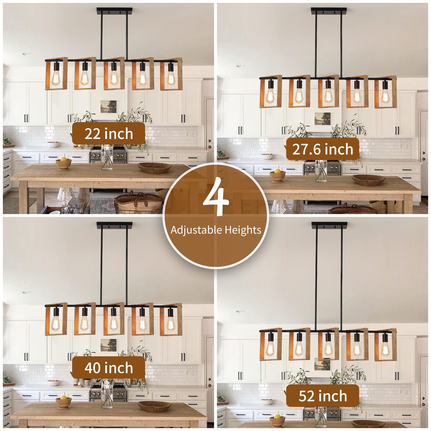 9MMML 3 Lights Kitchen Island Lighting, Modern Rectangle Linear Pendant Light, Black Frame+ Gold Socket Chandelier for Dining &Living Room Foyer Entryway Hallway,E26,Height Adjustable.