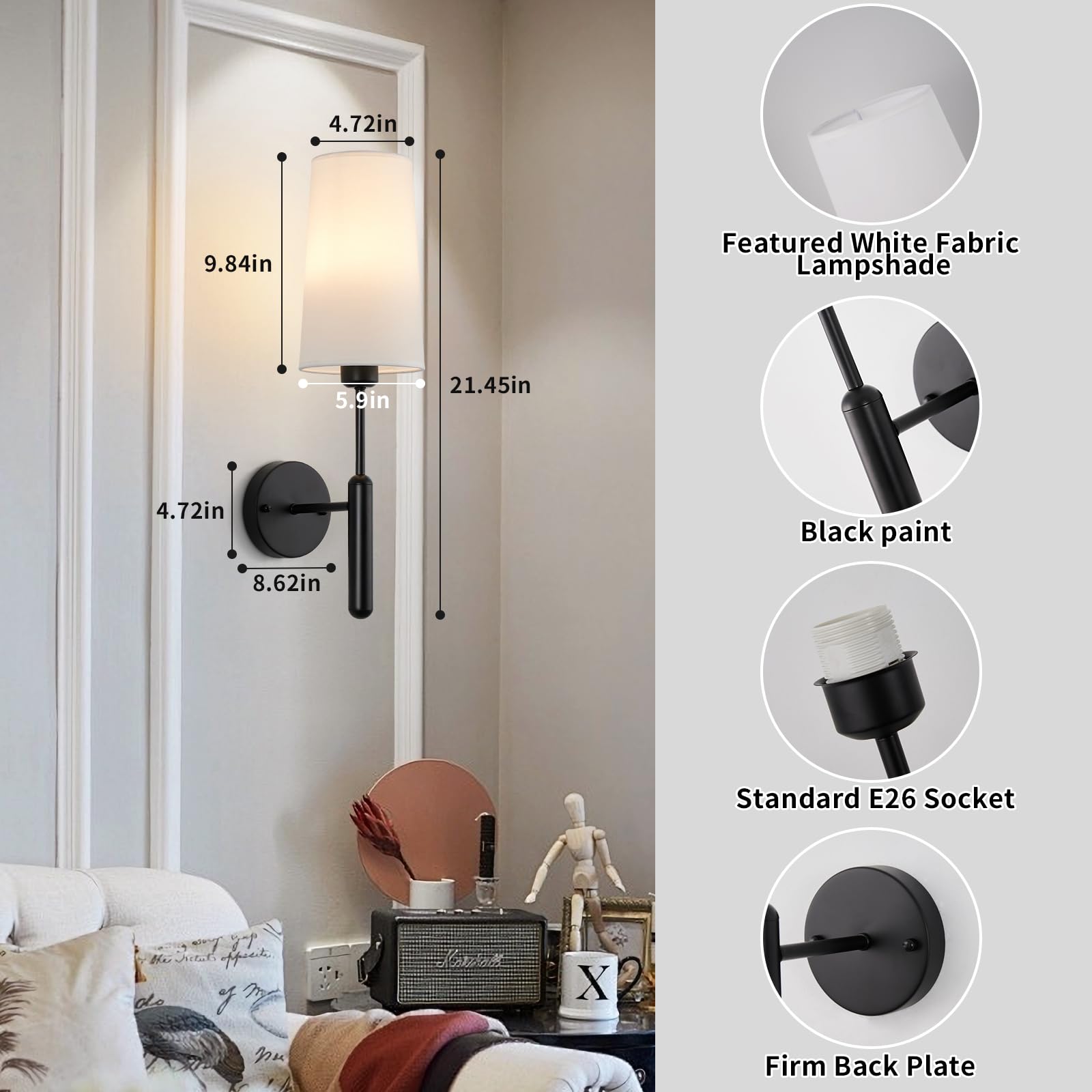 Gold Rechargeable Battery Operated Wall Sconces Set of 2 with Remote, Wireless Dimmable 5000mAh Battery Powered LED Wall Lights, Cordless Wall Lamp Lighting Fixture for Bedroom Living Room