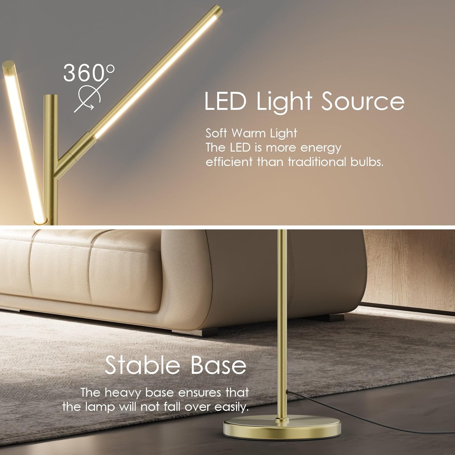 Aipsun Floor Lamps for Living Room 24W LED Modern Floor Lamps Dimmable Standing Lamp for Living Room Bedroom 3000K